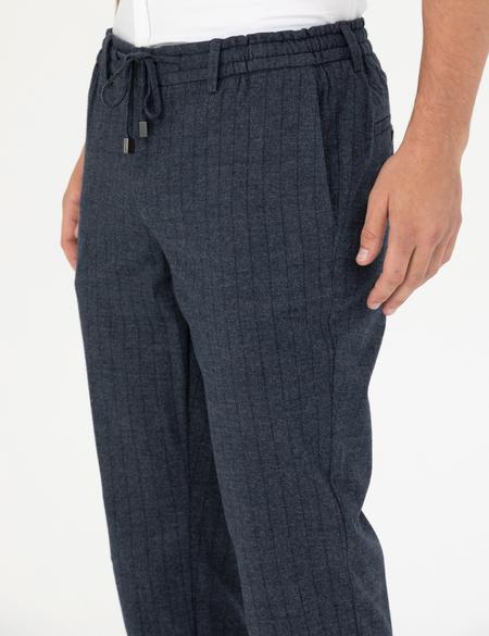 Lacivert Ekstra Slim Fit Çizgili Kumaş Pantolon - 50278454018