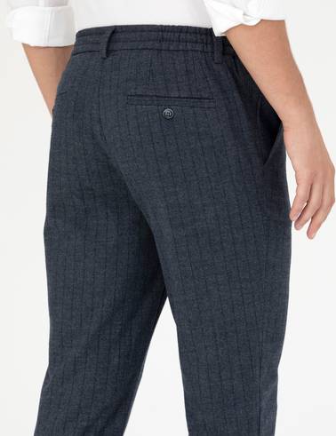 Lacivert Ekstra Slim Fit Çizgili Kumaş Pantolon