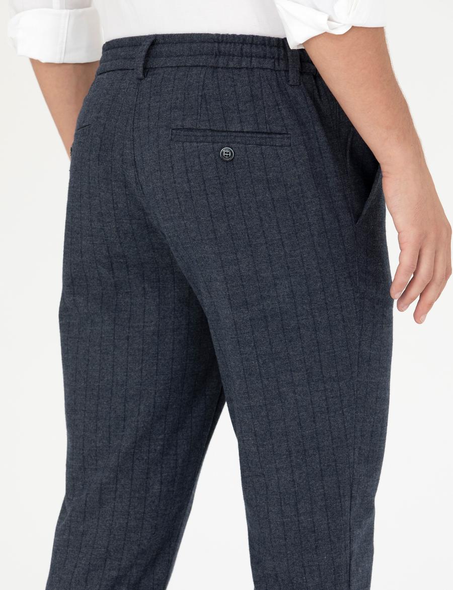 Lacivert Ekstra Slim Fit Çizgili Kumaş Pantolon