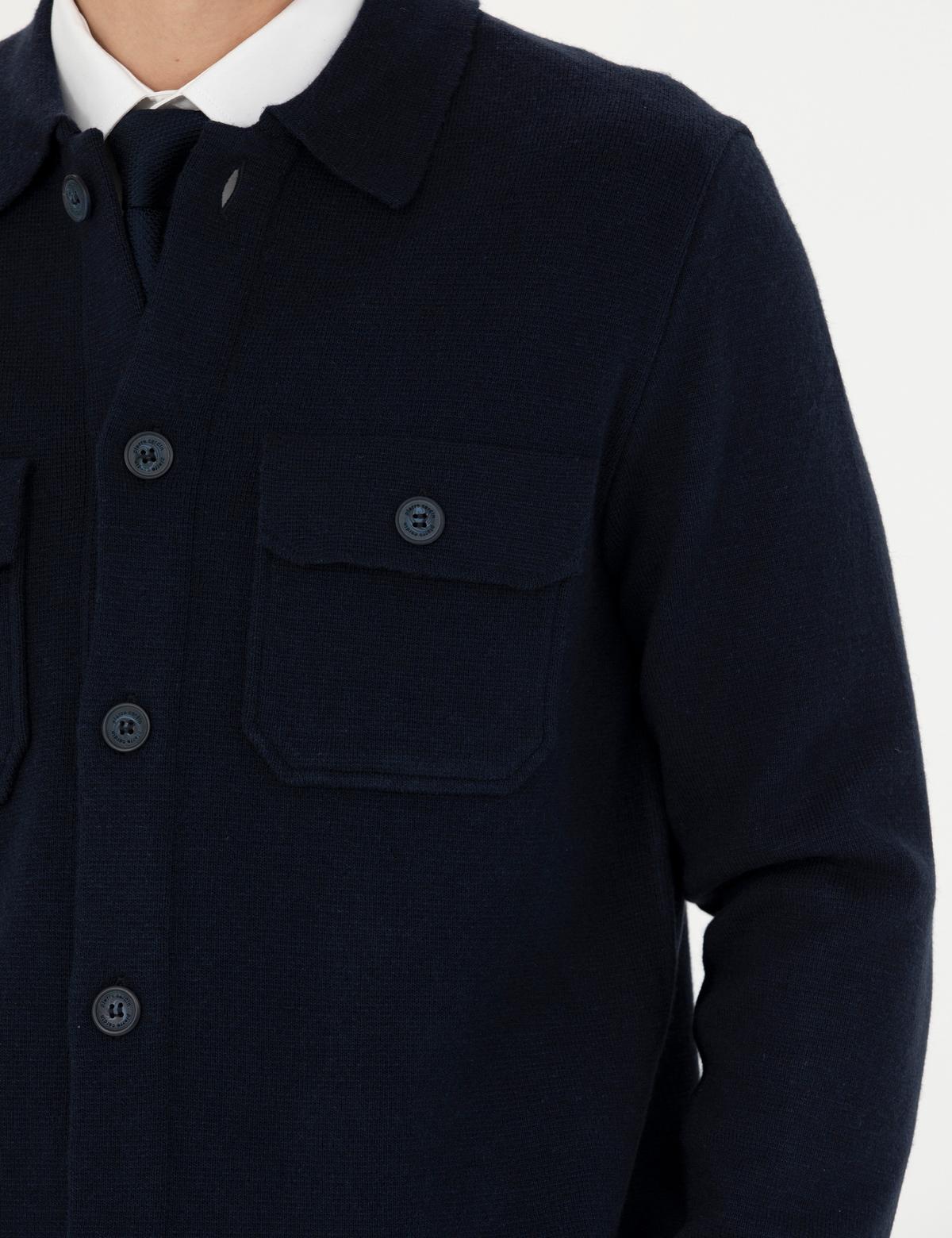 Lacivert Melanj Slim Fit Düğmeli Triko Hırka - 50278090001