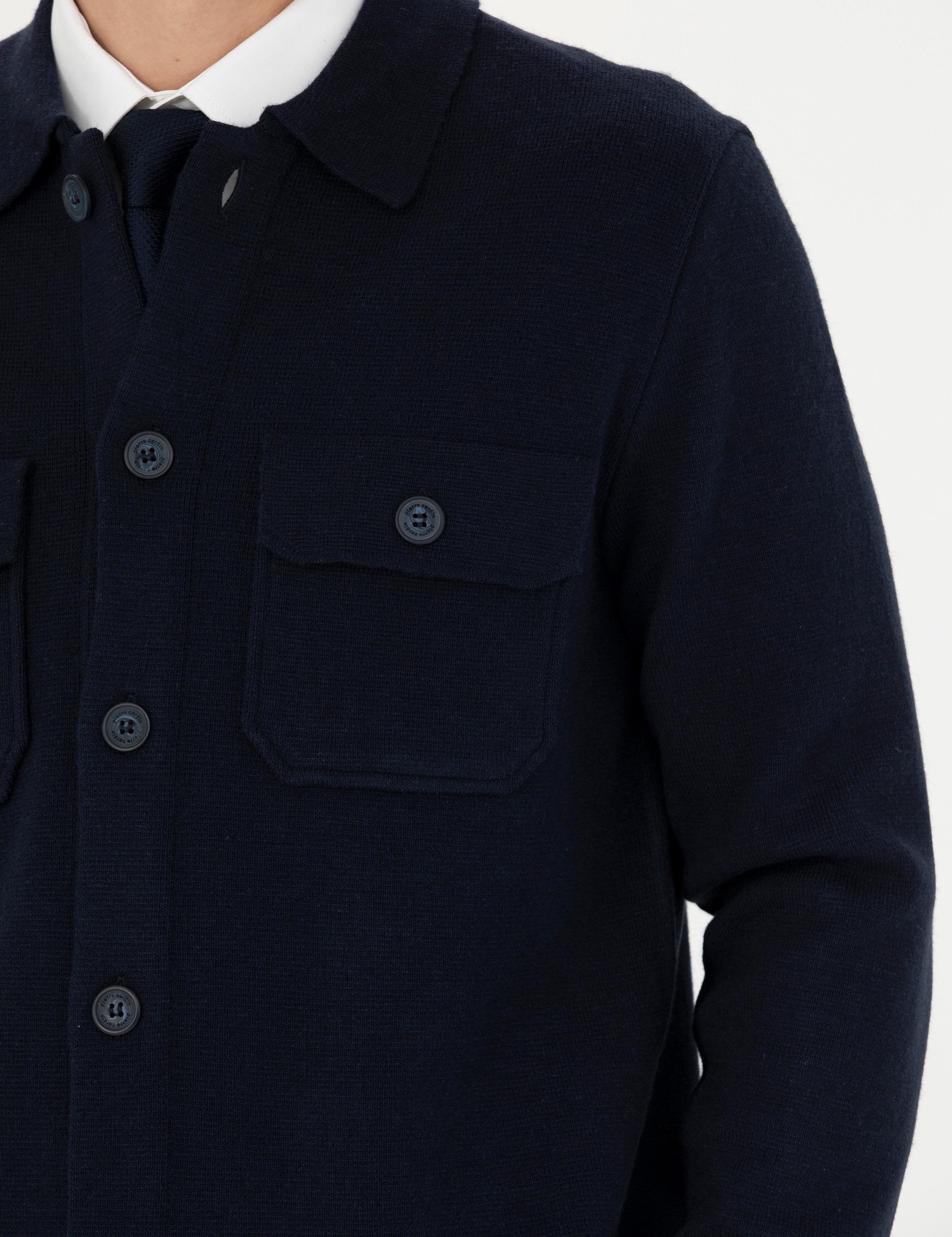 Lacivert Melanj Slim Fit Düğmeli Triko Hırka