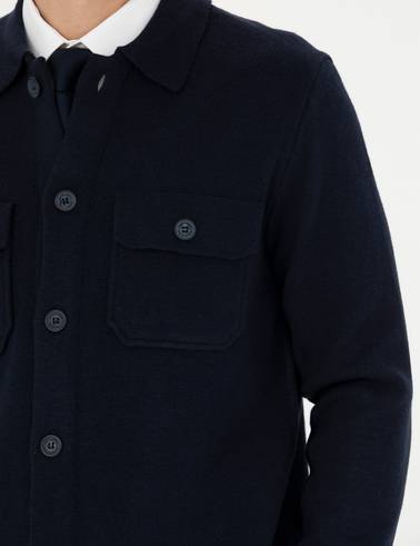 Lacivert Melanj Slim Fit Düğmeli Triko Hırka