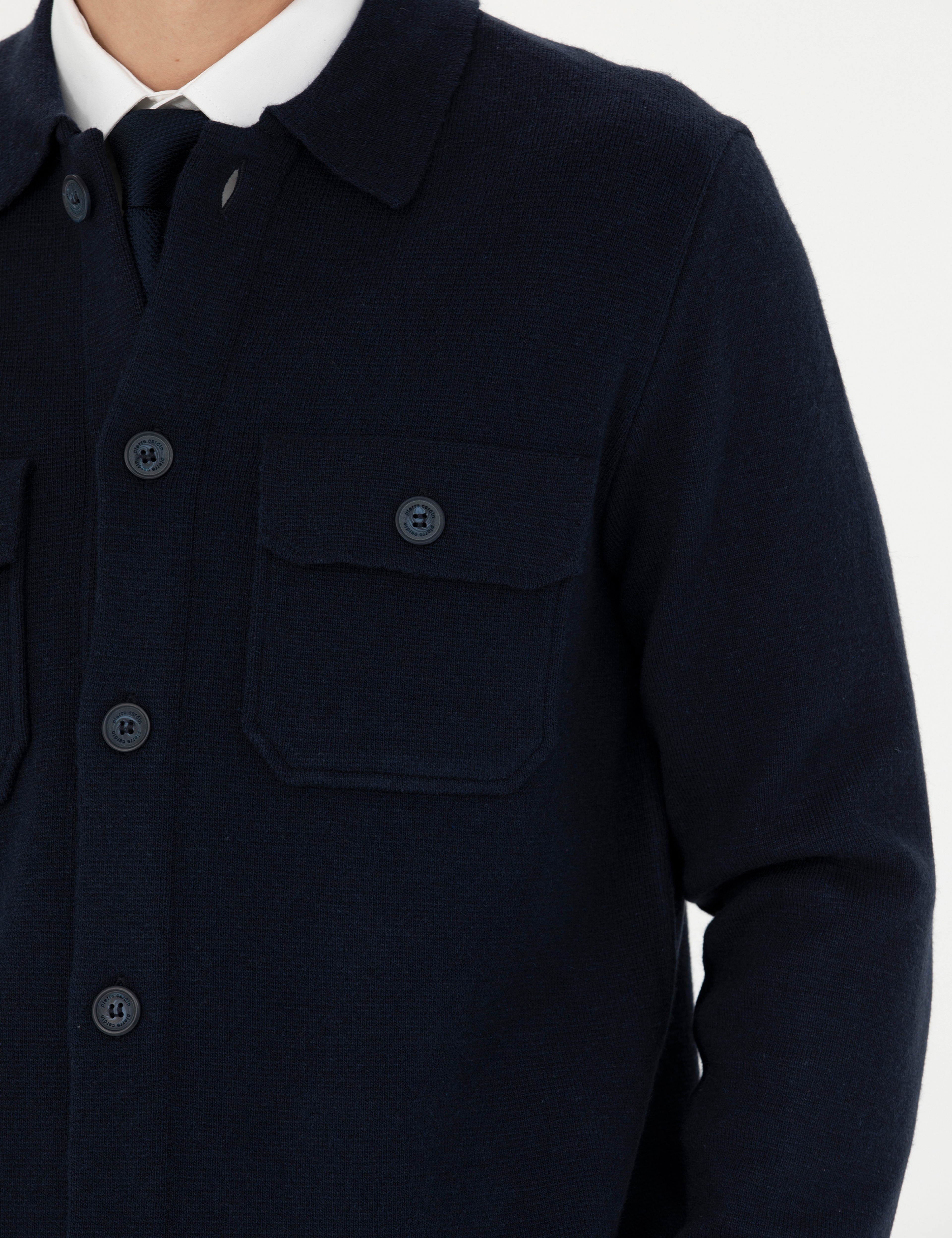 Lacivert Melanj Slim Fit Düğmeli Triko Hırka - Image 7