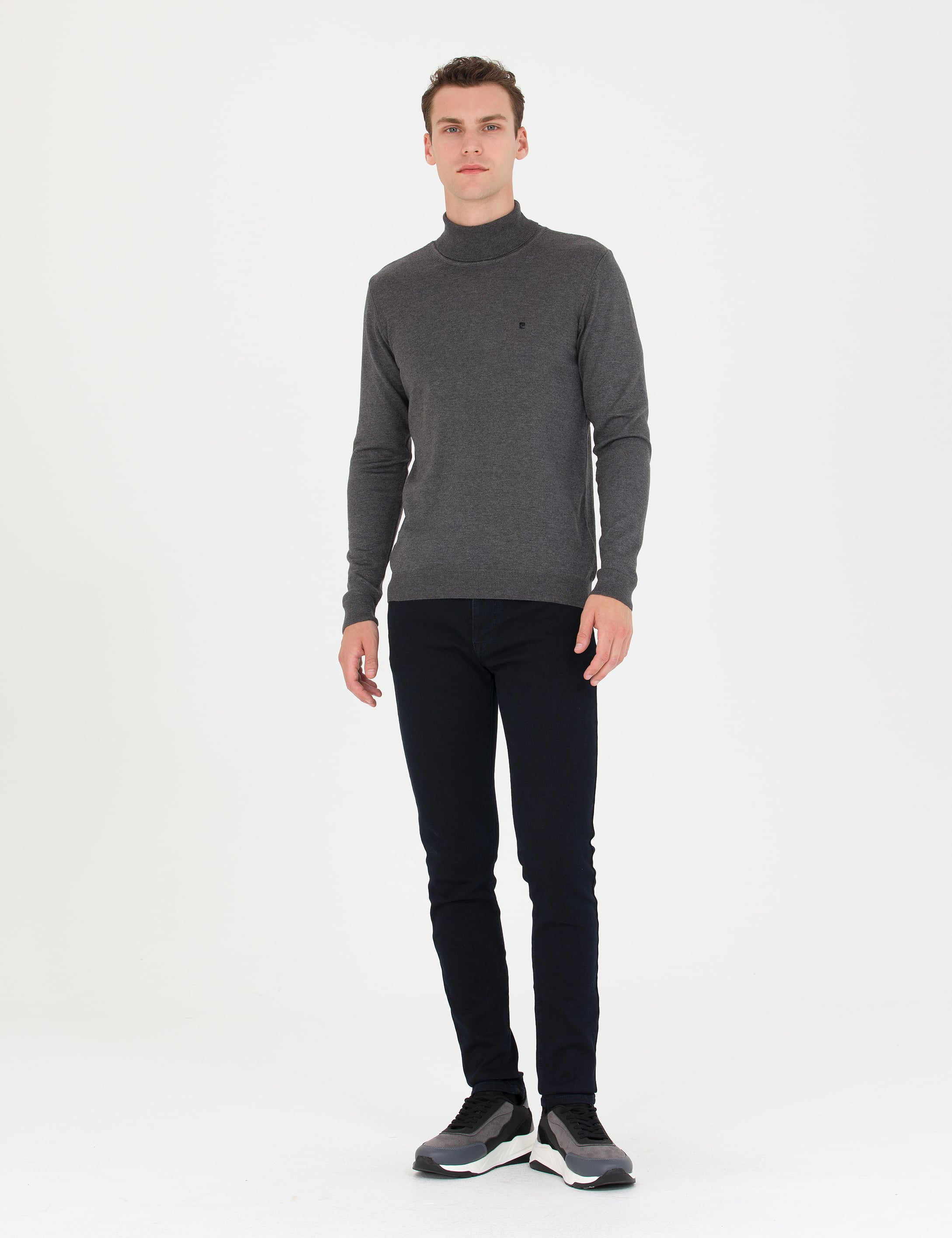 Pierre Cardin Gri Melanj Slim Fit Balıkçı Yaka Basic Triko Kazak görsel 4