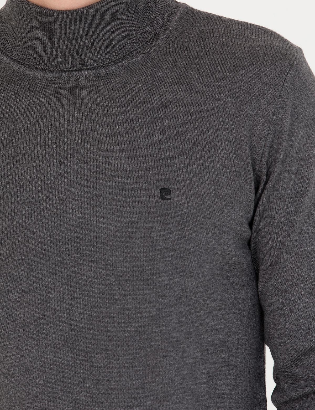 Gri Melanj Slim Fit Balıkçı Yaka Basic Triko Kazak - 50276531008