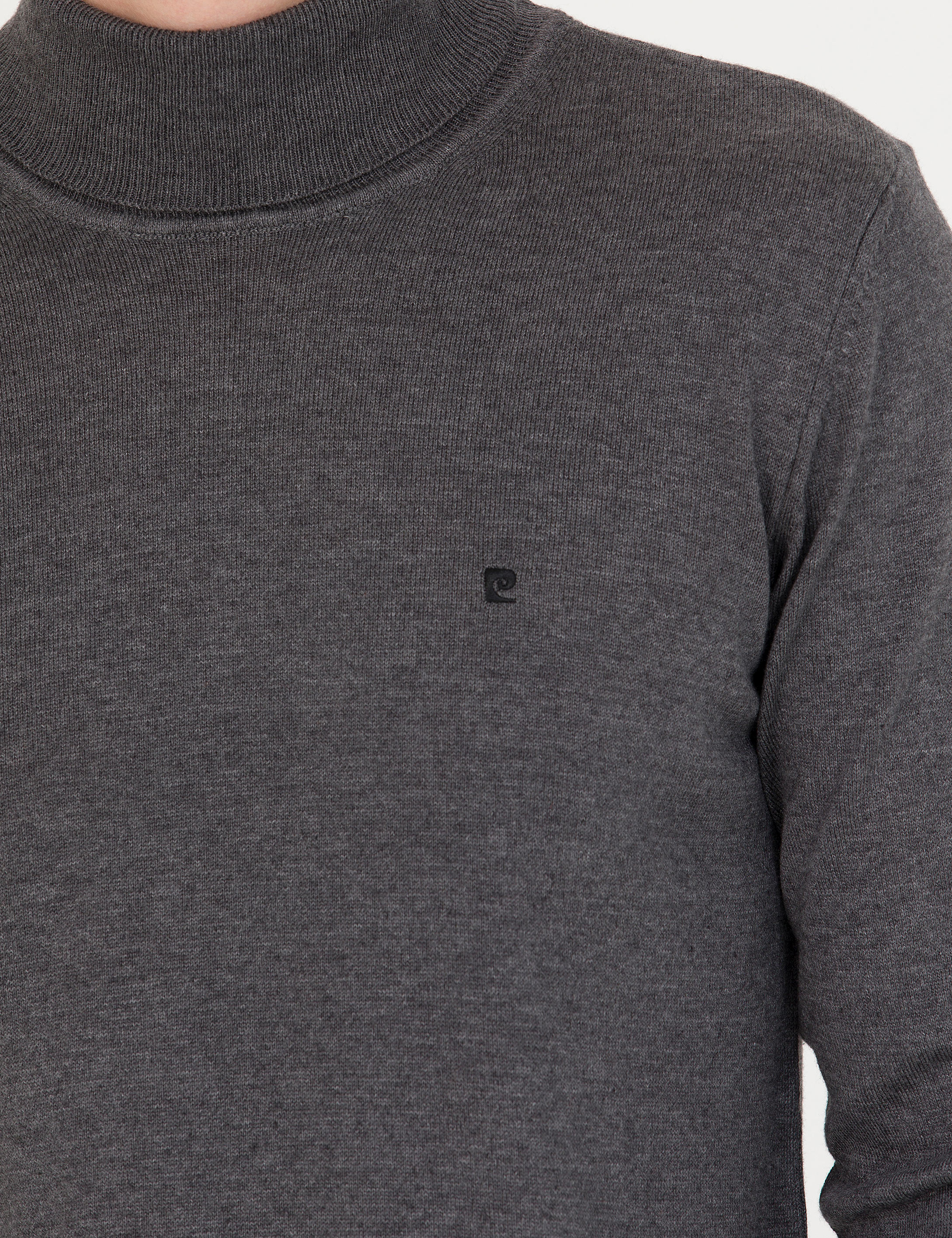 Gri Melanj Slim Fit Balıkçı Yaka Basic Triko Kazak - Image 7