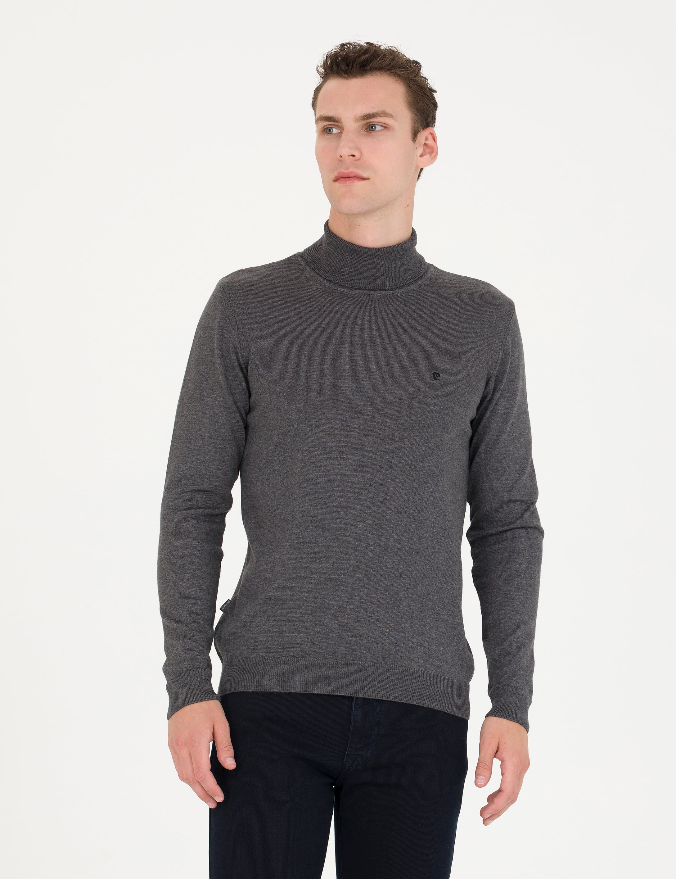 Pierre Cardin Gri Melanj Slim Fit Balıkçı Yaka Basic Triko Kazak görsel 3