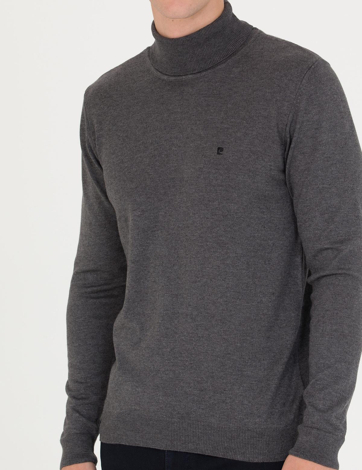 Gri Melanj Slim Fit Balıkçı Yaka Basic Triko Kazak - 50276531008