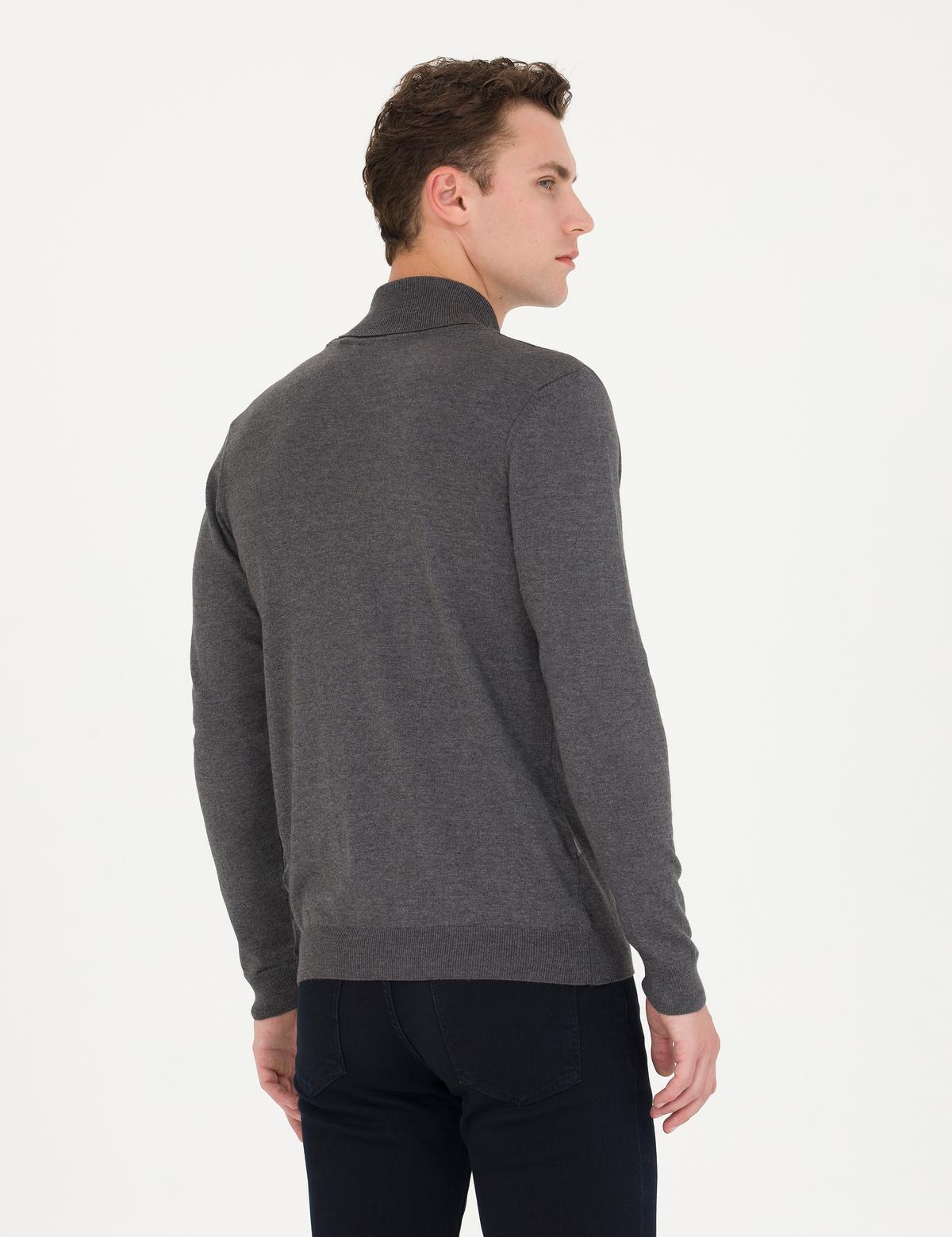 Gri Melanj Slim Fit Balıkçı Yaka Basic Triko Kazak - 50276531008