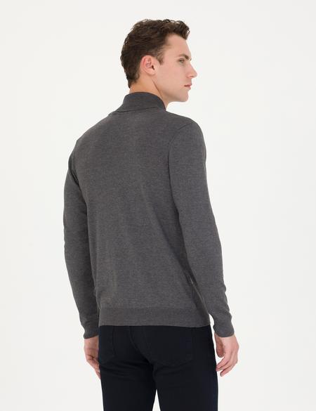 Gri Melanj Slim Fit Balıkçı Yaka Basic Triko Kazak - 50276531008