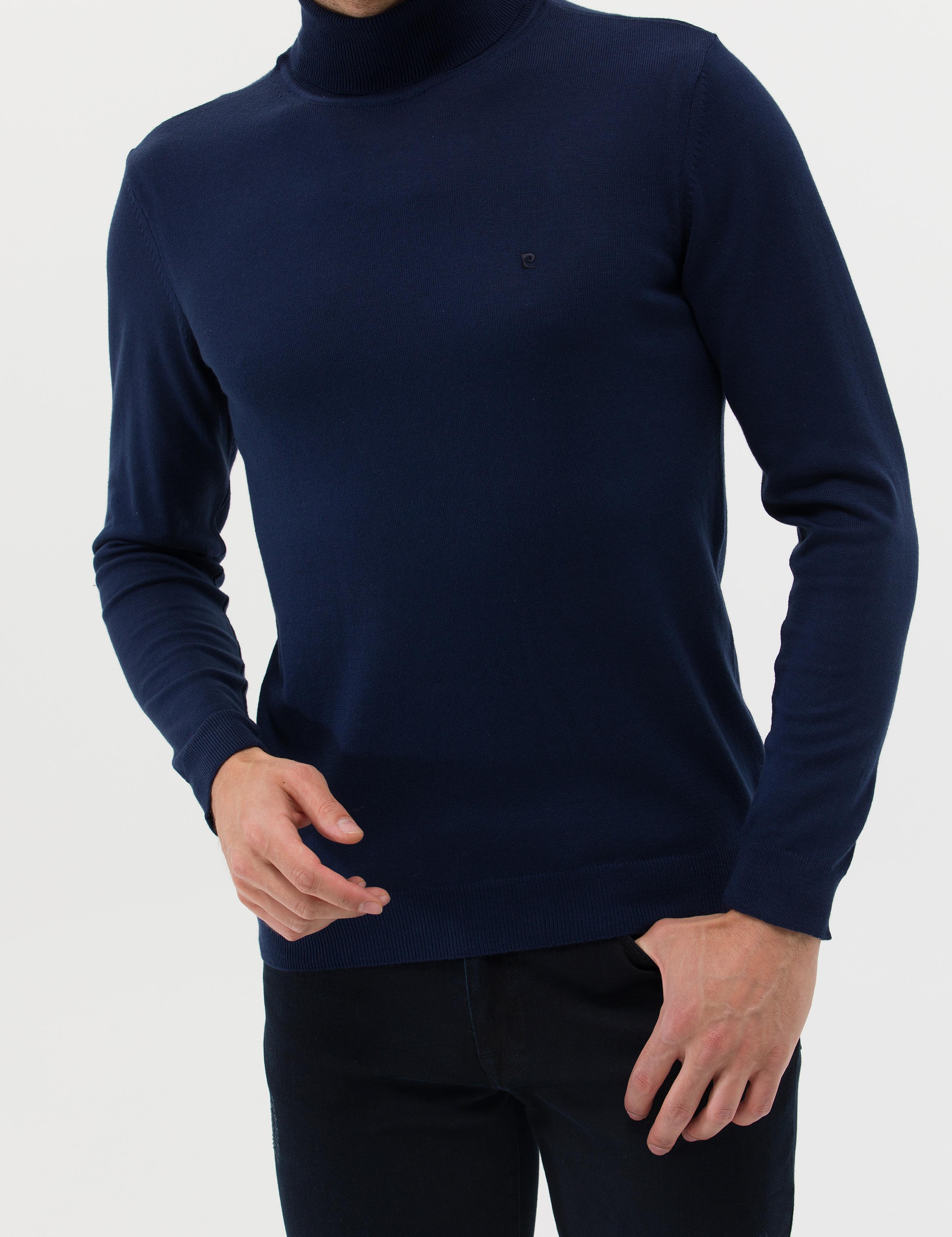 Açık Lacivert Slim Fit Balıkçı Yaka Basic Triko Kazak