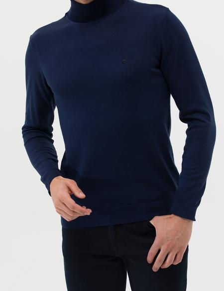 Açık Lacivert Slim Fit Balıkçı Yaka Basic Triko Kazak - 50276531038