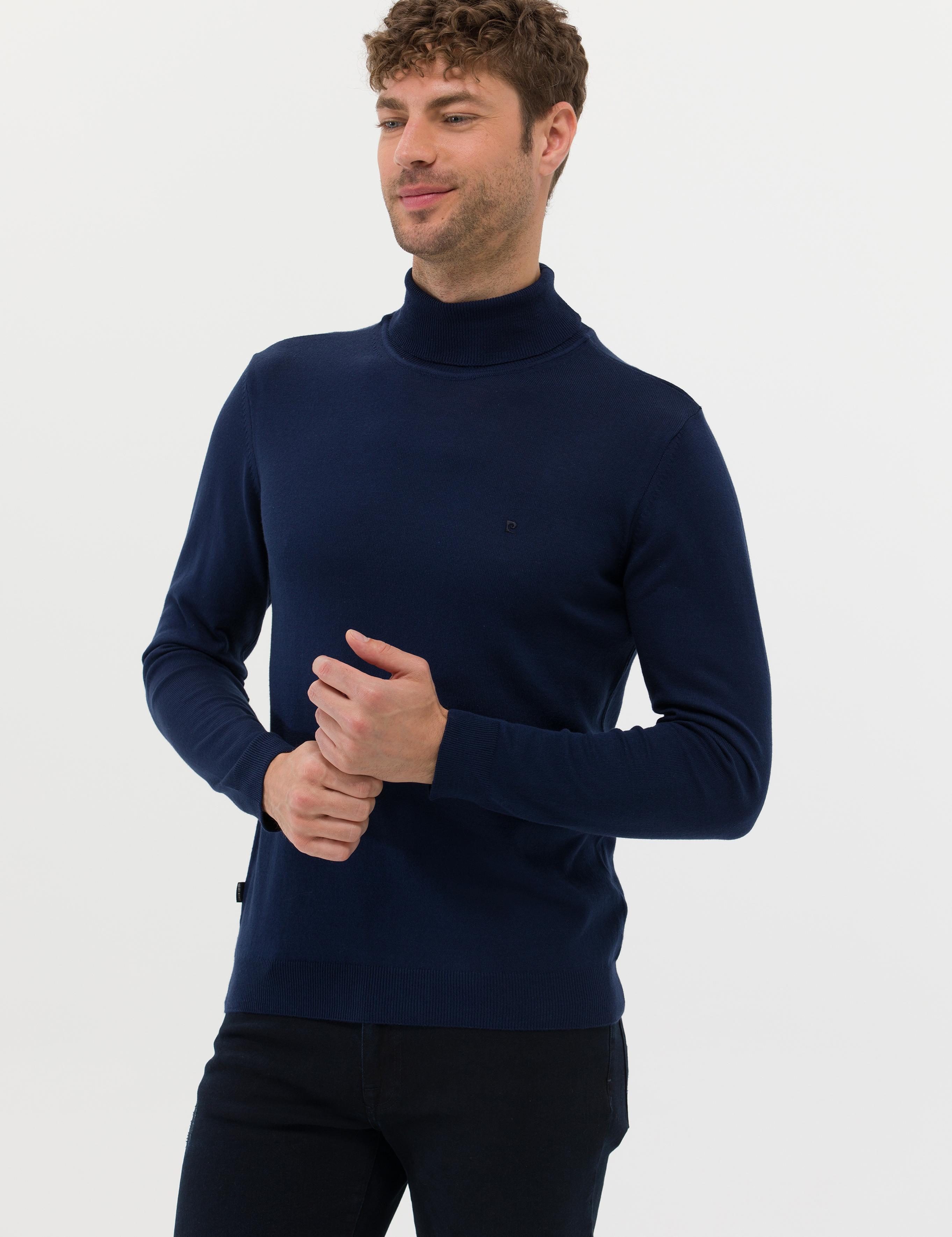Açık Lacivert Slim Fit Balıkçı Yaka Basic Triko Kazak