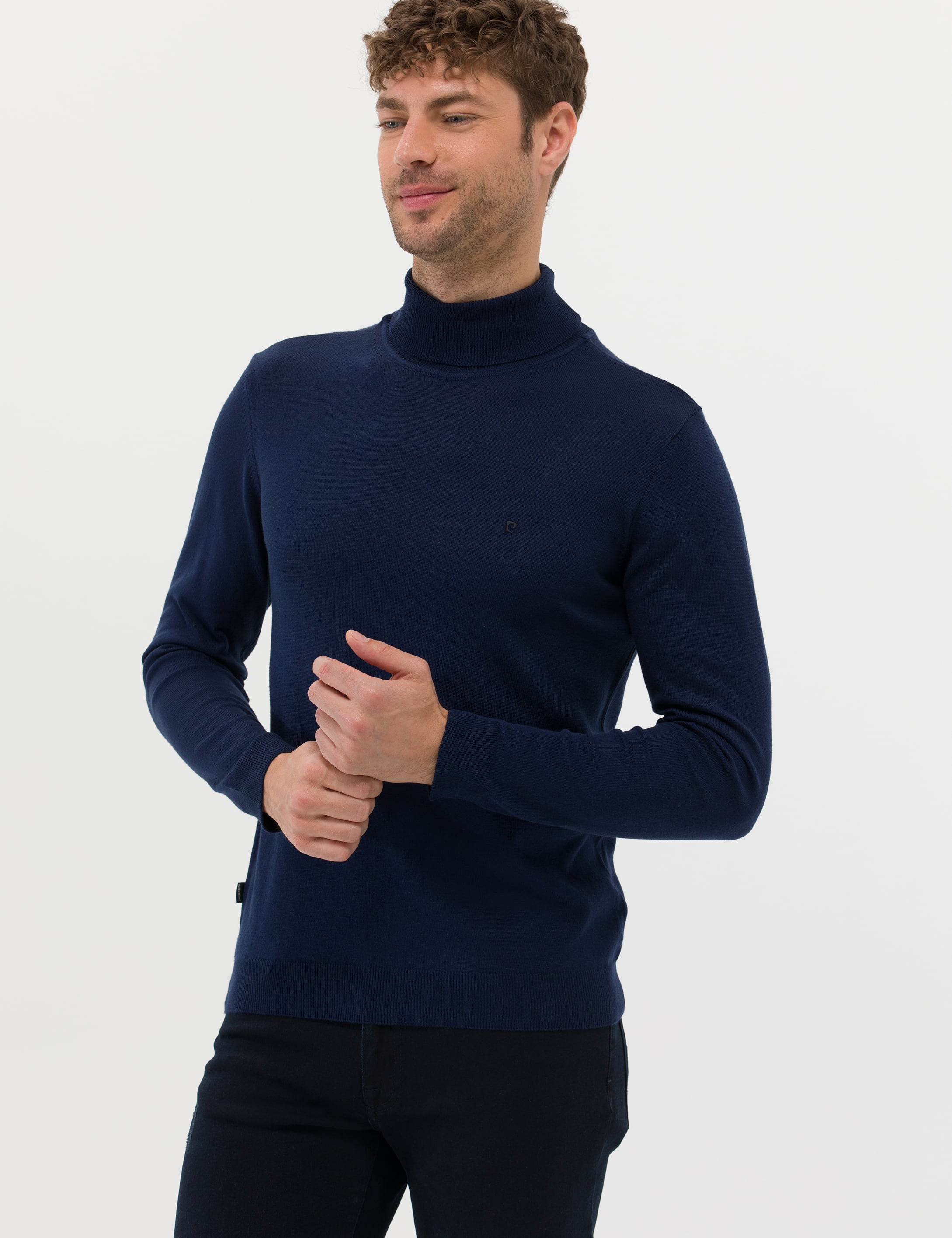 Açık Lacivert Slim Fit Balıkçı Yaka Basic Triko Kazak - Image 1