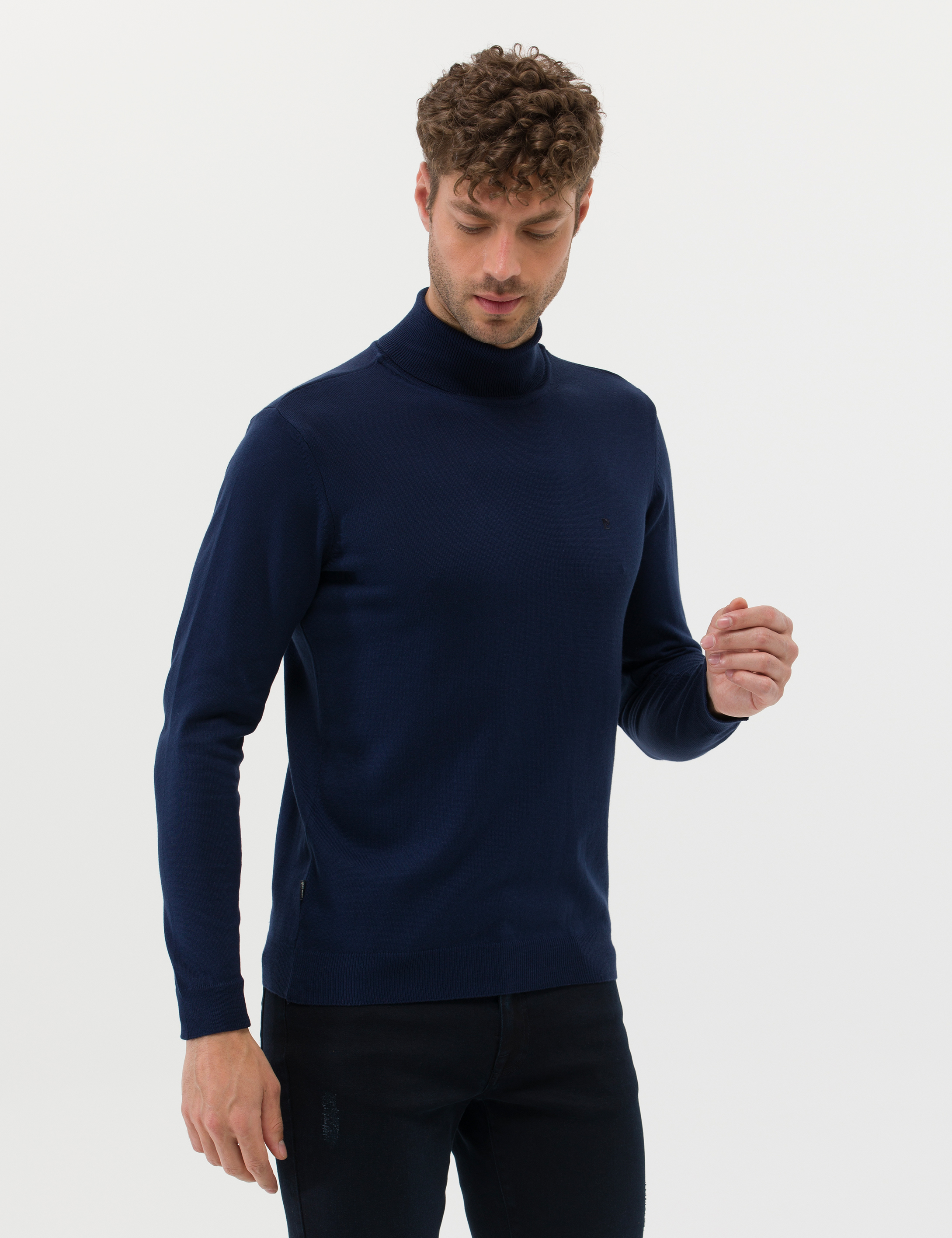 Pierre Cardin Açık Lacivert Slim Fit Balıkçı Yaka Basic Triko Kazak görsel 4