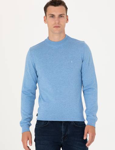 Mavi Melanj Slim Fit Çeyrek Yaka Basic Triko Kazak