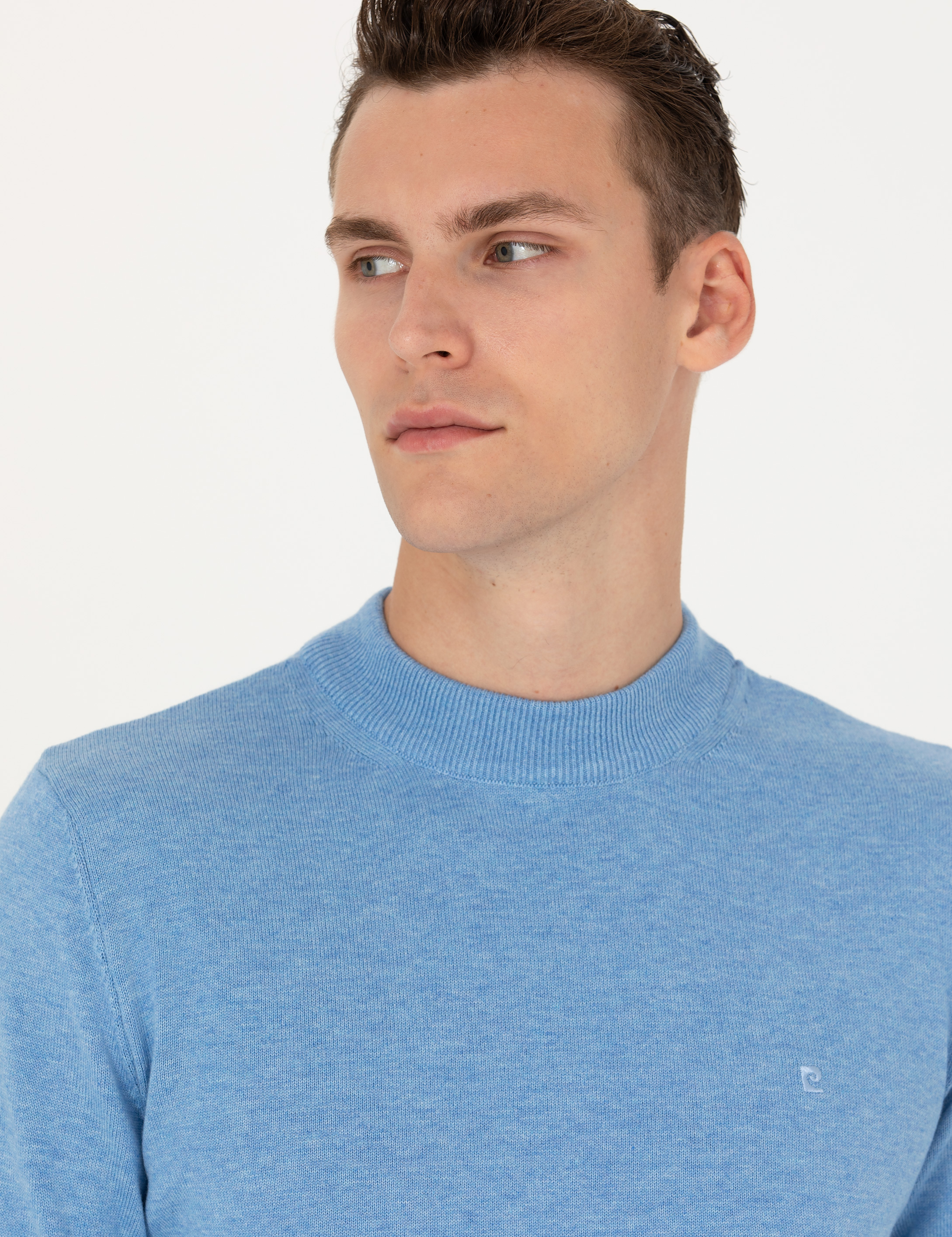 Pierre Cardin Mavi Melanj Slim Fit Çeyrek Yaka Basic Triko Kazak görsel 2