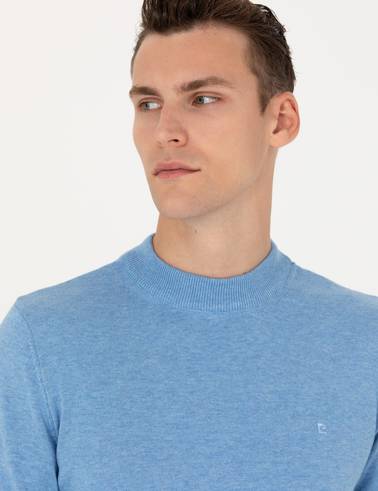 Mavi Melanj Slim Fit Çeyrek Yaka Basic Triko Kazak