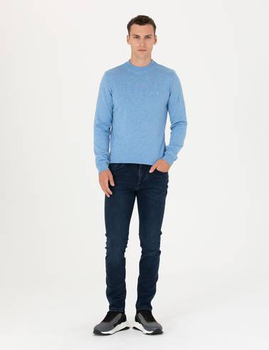 Mavi Melanj Slim Fit Çeyrek Yaka Basic Triko Kazak