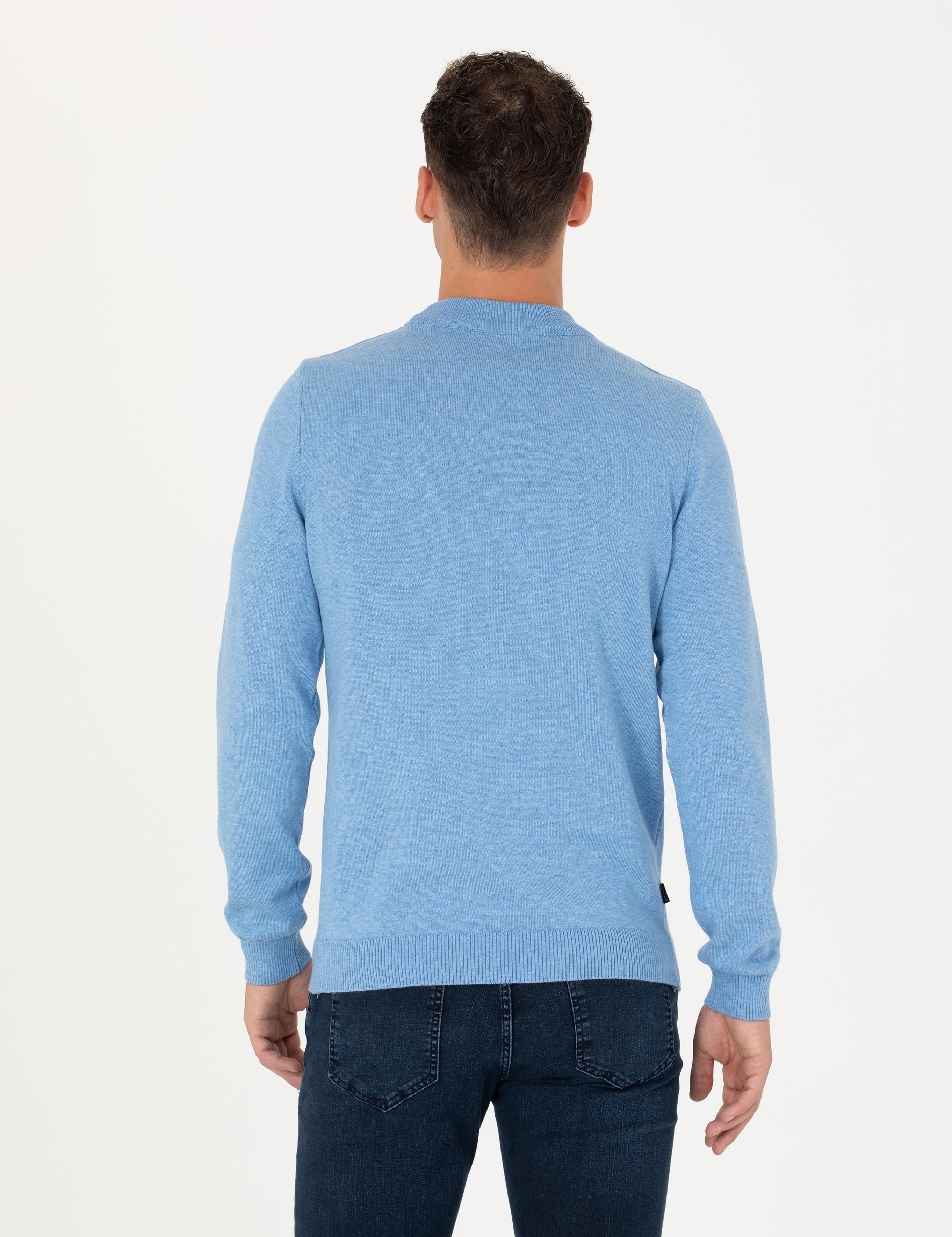 Mavi Melanj Slim Fit Çeyrek Yaka Basic Triko Kazak