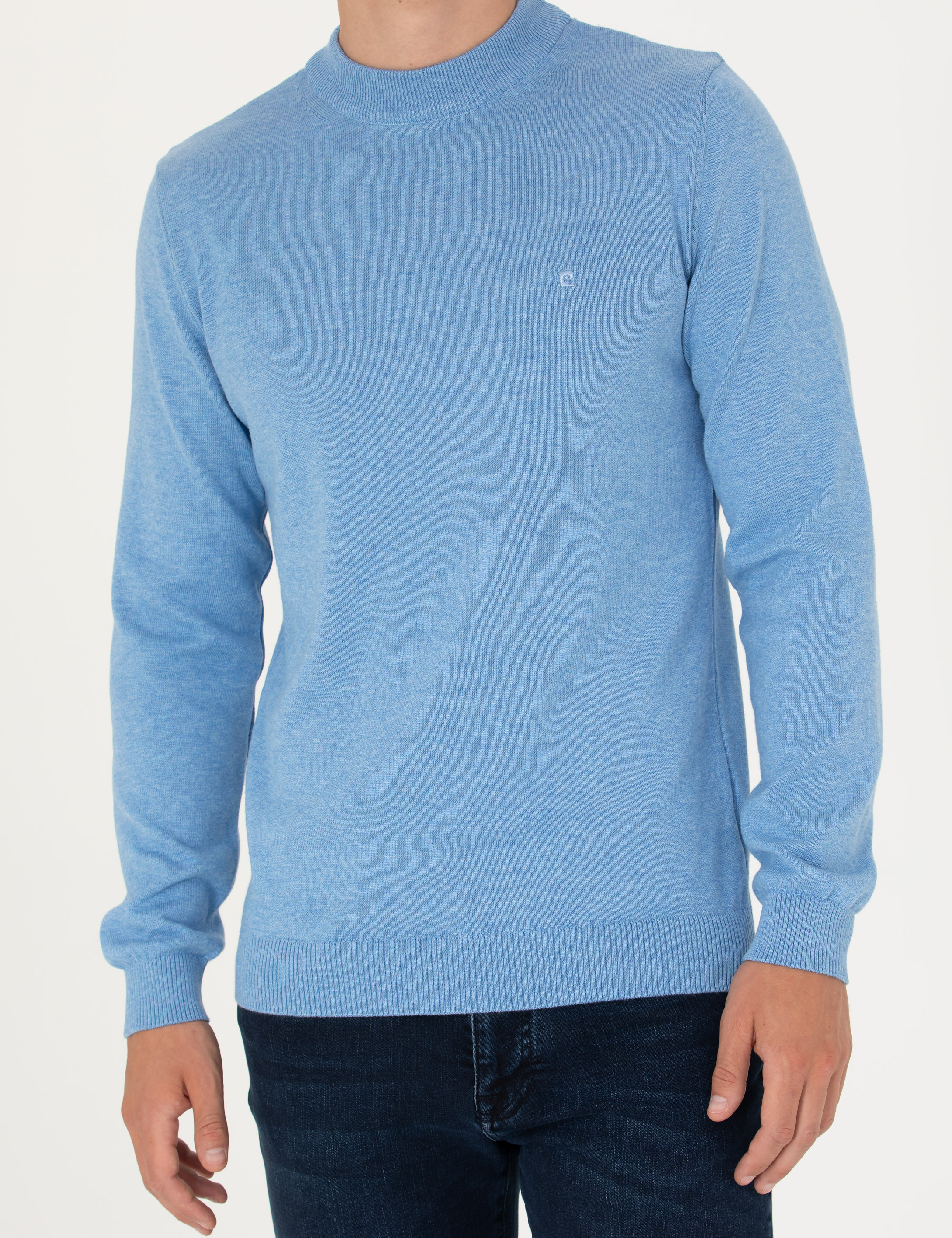 Pierre Cardin Mavi Melanj Slim Fit Çeyrek Yaka Basic Triko Kazak görsel 6