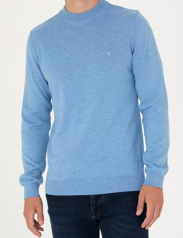 Mavi Melanj Slim Fit Çeyrek Yaka Basic Triko Kazak