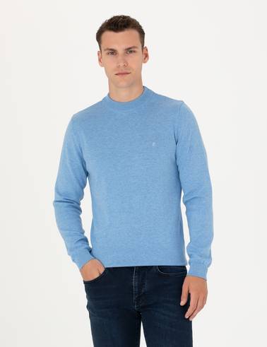 Mavi Melanj Slim Fit Çeyrek Yaka Basic Triko Kazak