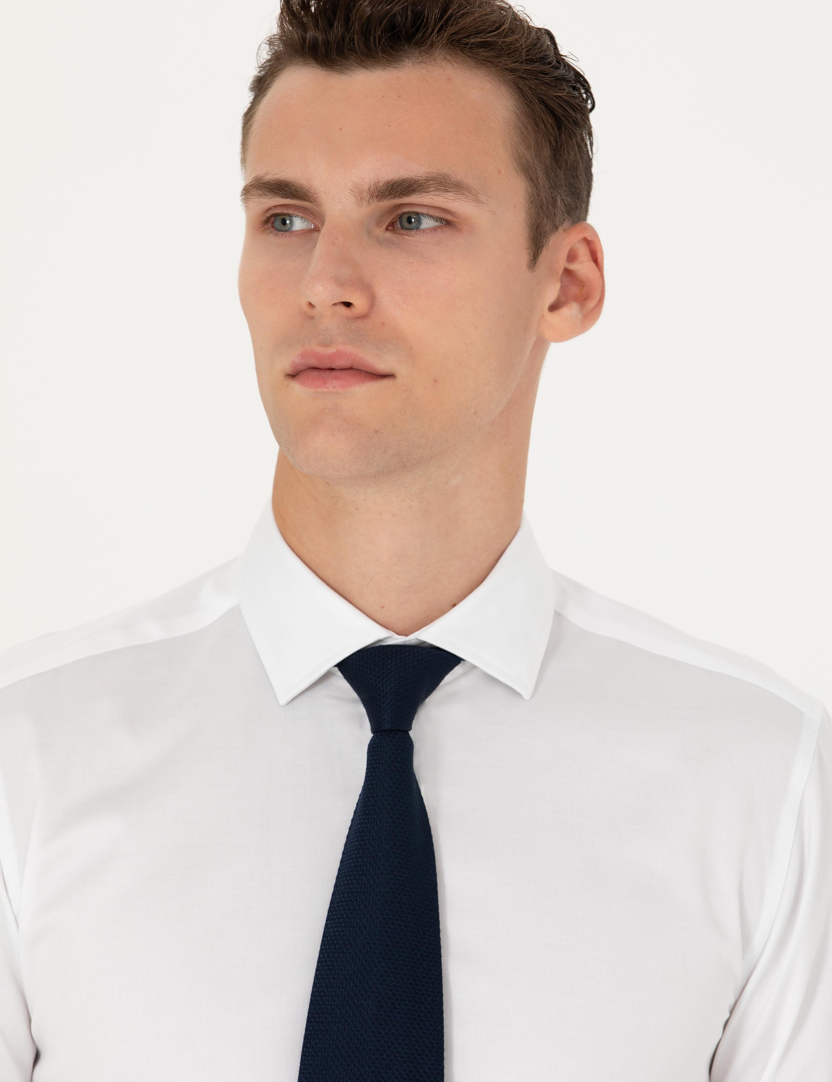 Beyaz Likralı Kolay Ütülenebilir Ex. Slim Fit Basic Gömlek