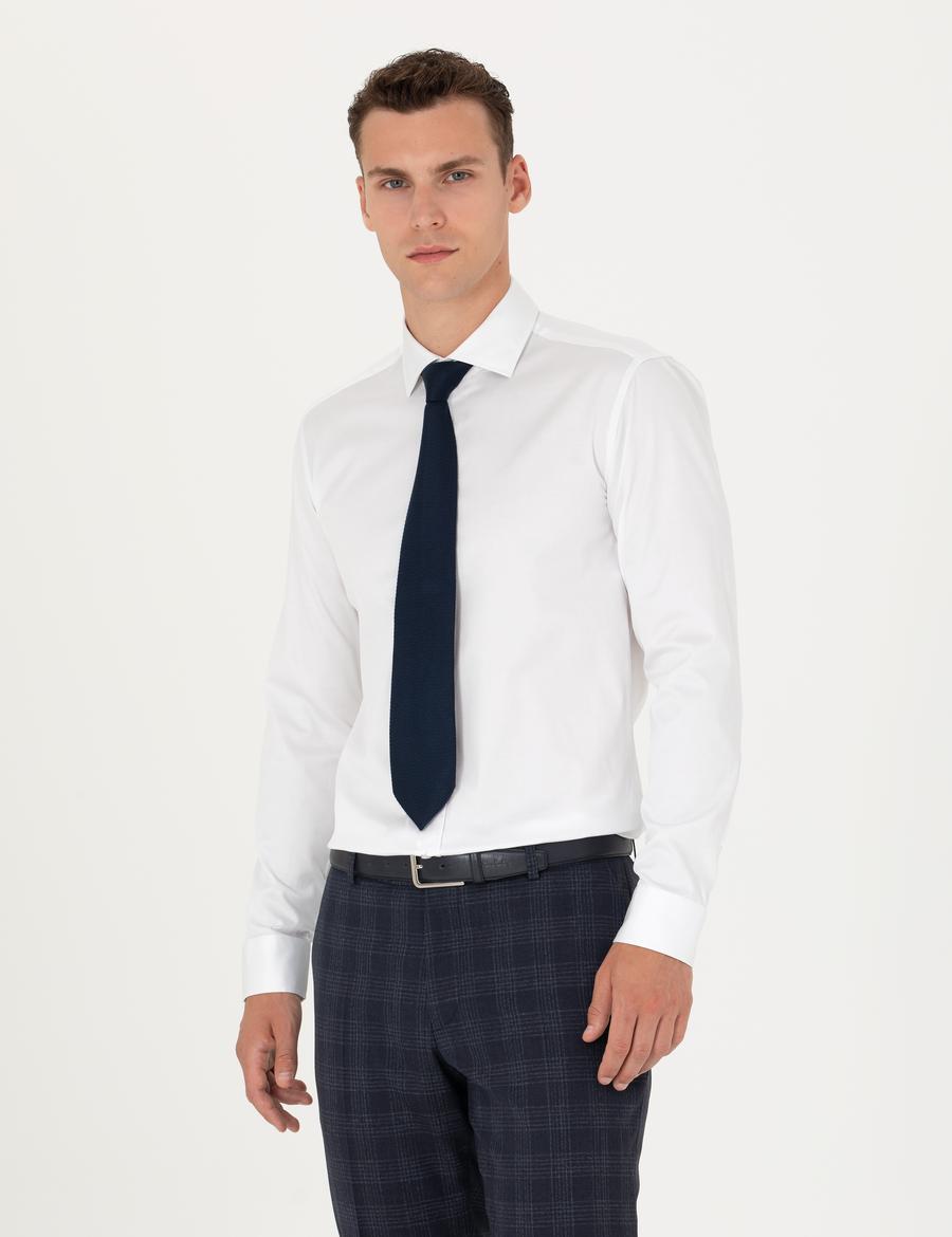 Beyaz Likralı Kolay Ütülenebilir Ex. Slim Fit Basic Gömlek