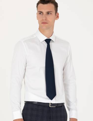 Beyaz Likralı Kolay Ütülenebilir Ex. Slim Fit Basic Gömlek