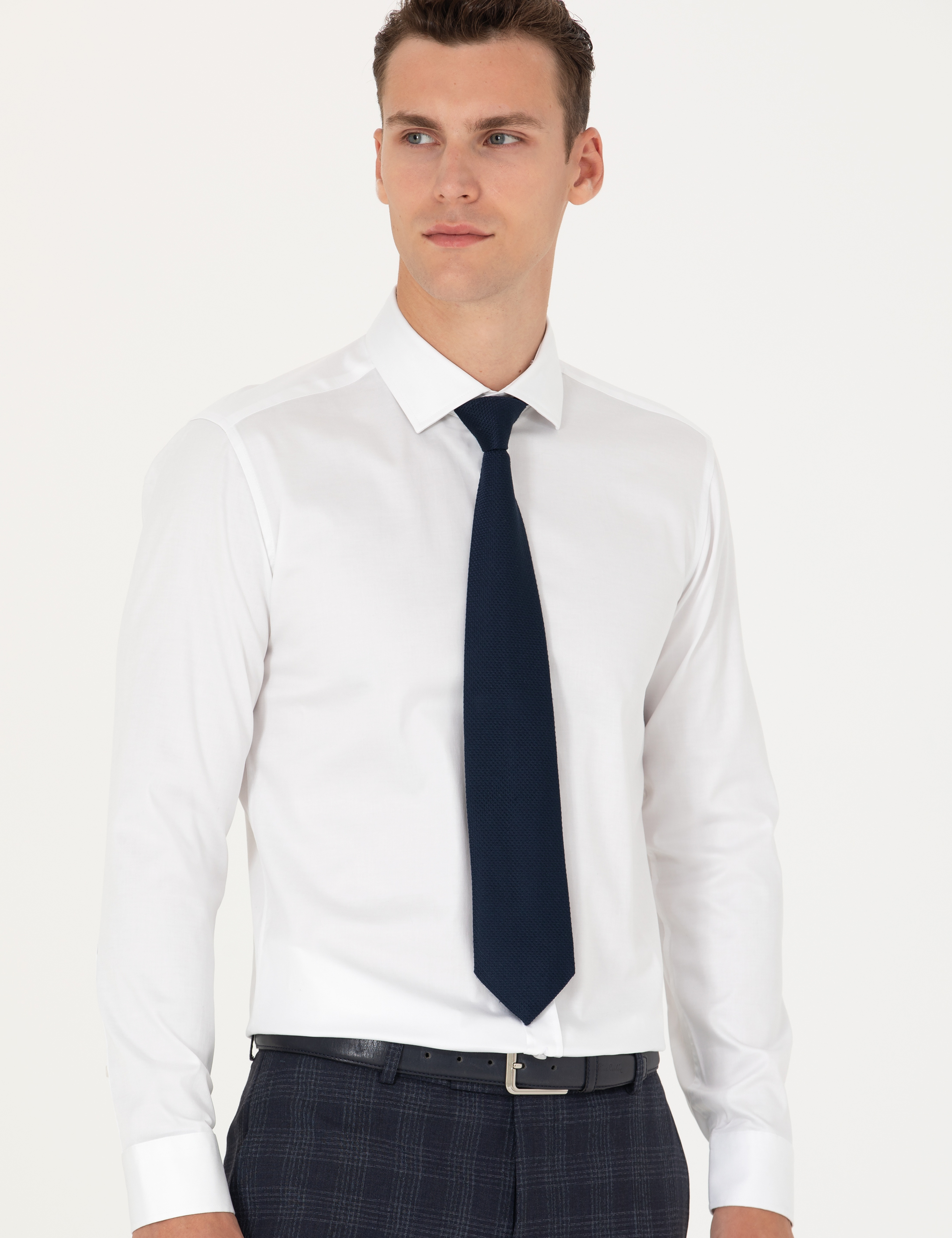 Beyaz Likralı Kolay Ütülenebilir Ex. Slim Fit Basic Gömlek - Image 3