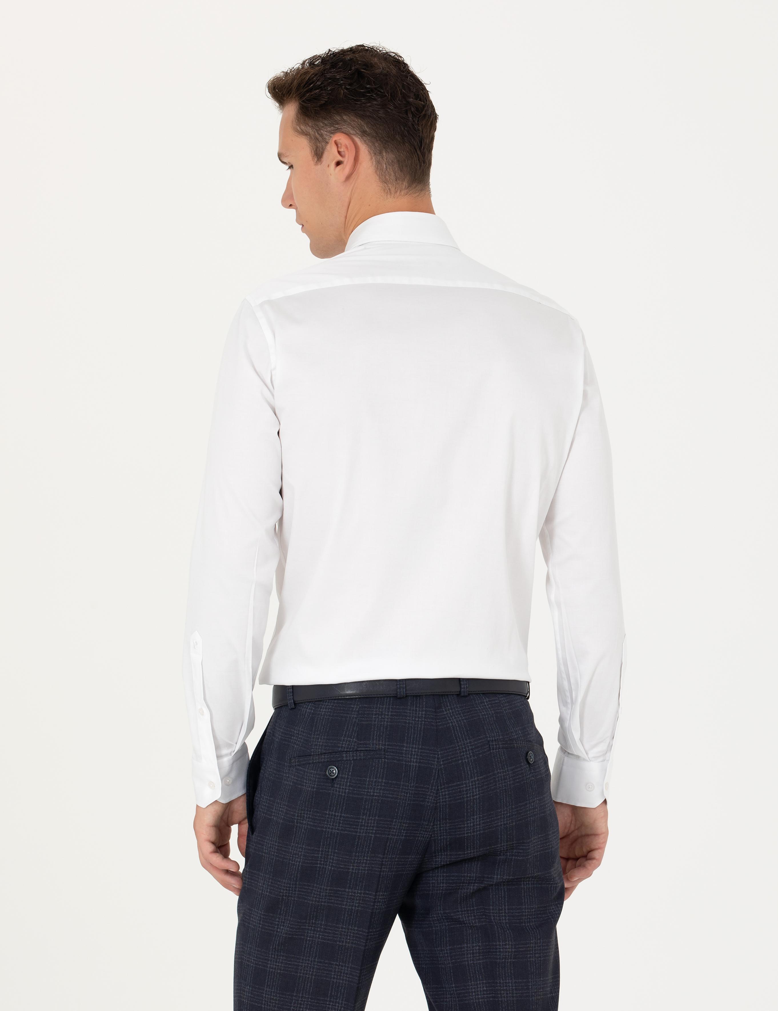 Beyaz Likralı Kolay Ütülenebilir Ex. Slim Fit Basic Gömlek