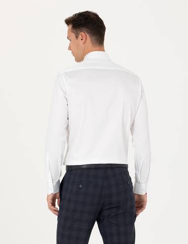 Beyaz Likralı Kolay Ütülenebilir Ex. Slim Fit Basic Gömlek