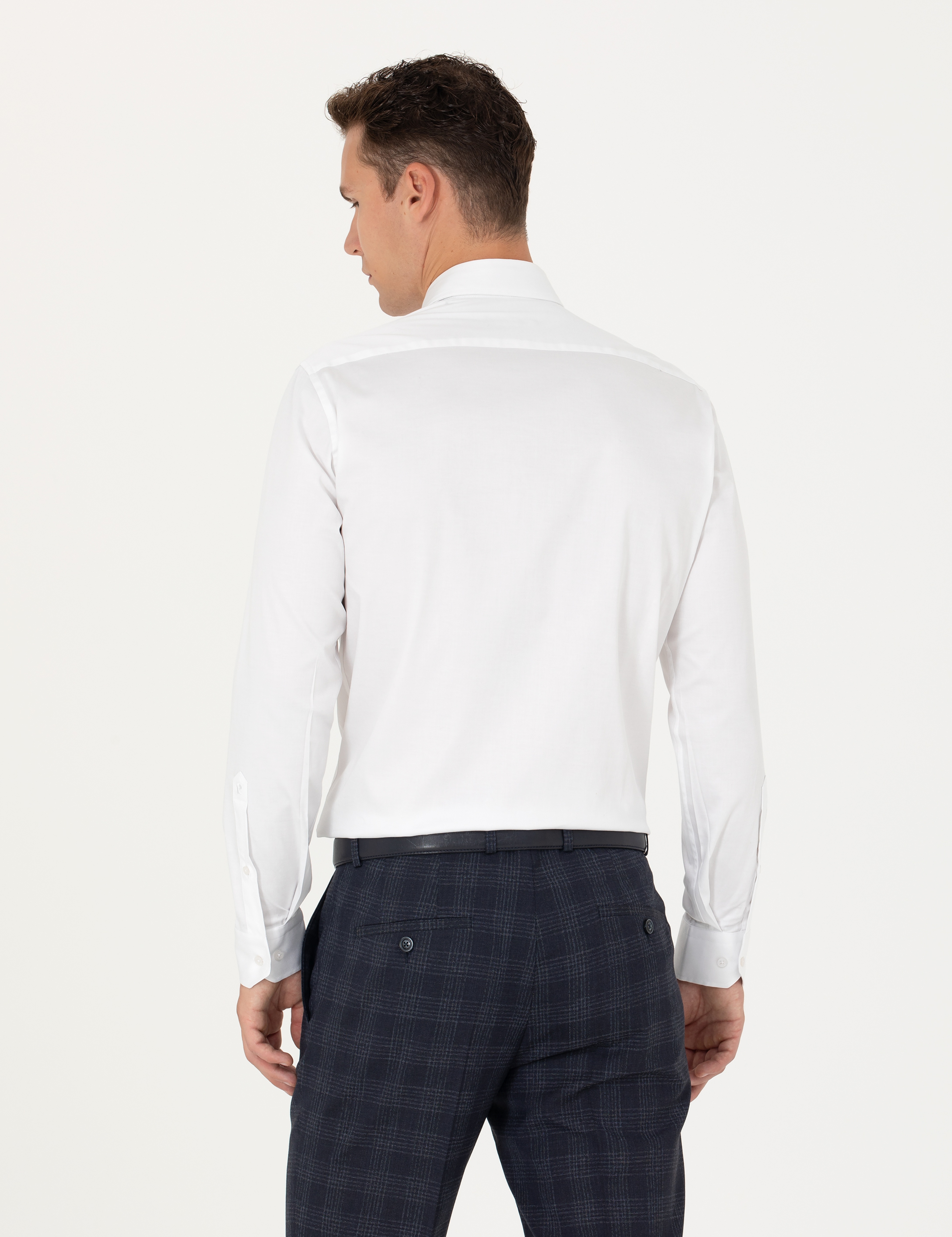 Beyaz Likralı Kolay Ütülenebilir Ex. Slim Fit Basic Gömlek - Image 5