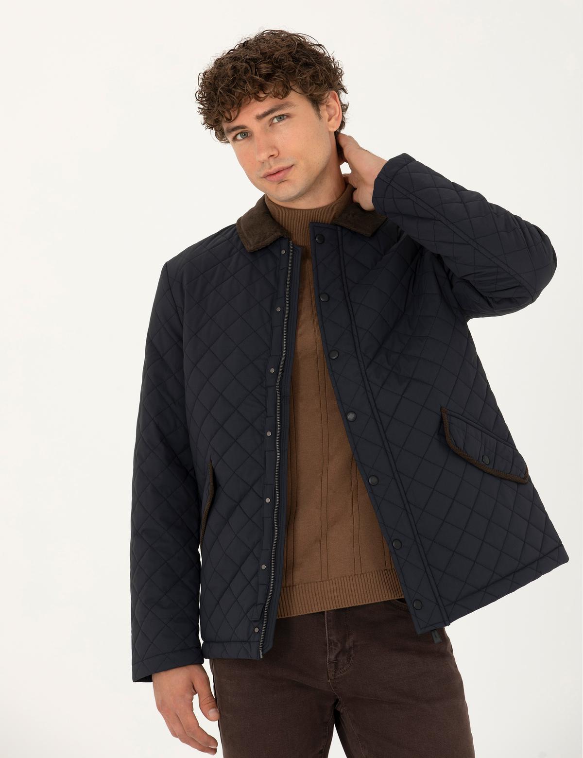 Lacivert Kapitone Mont