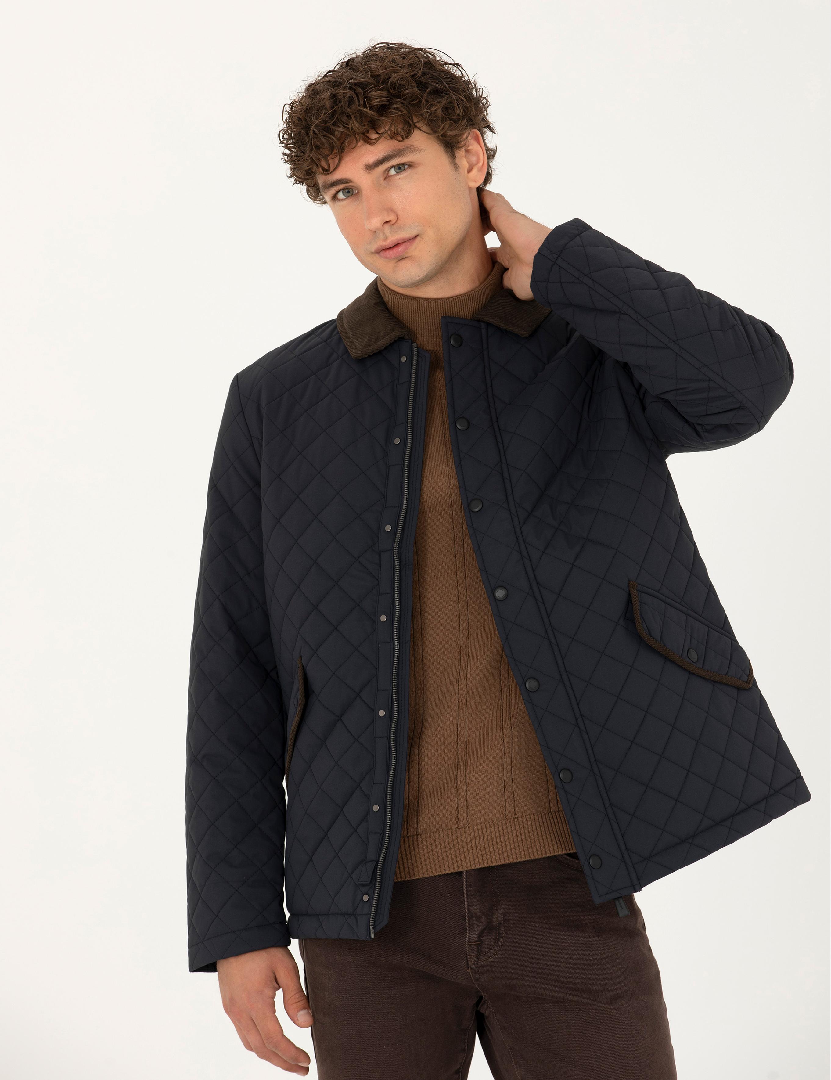 Lacivert Kapitone Mont