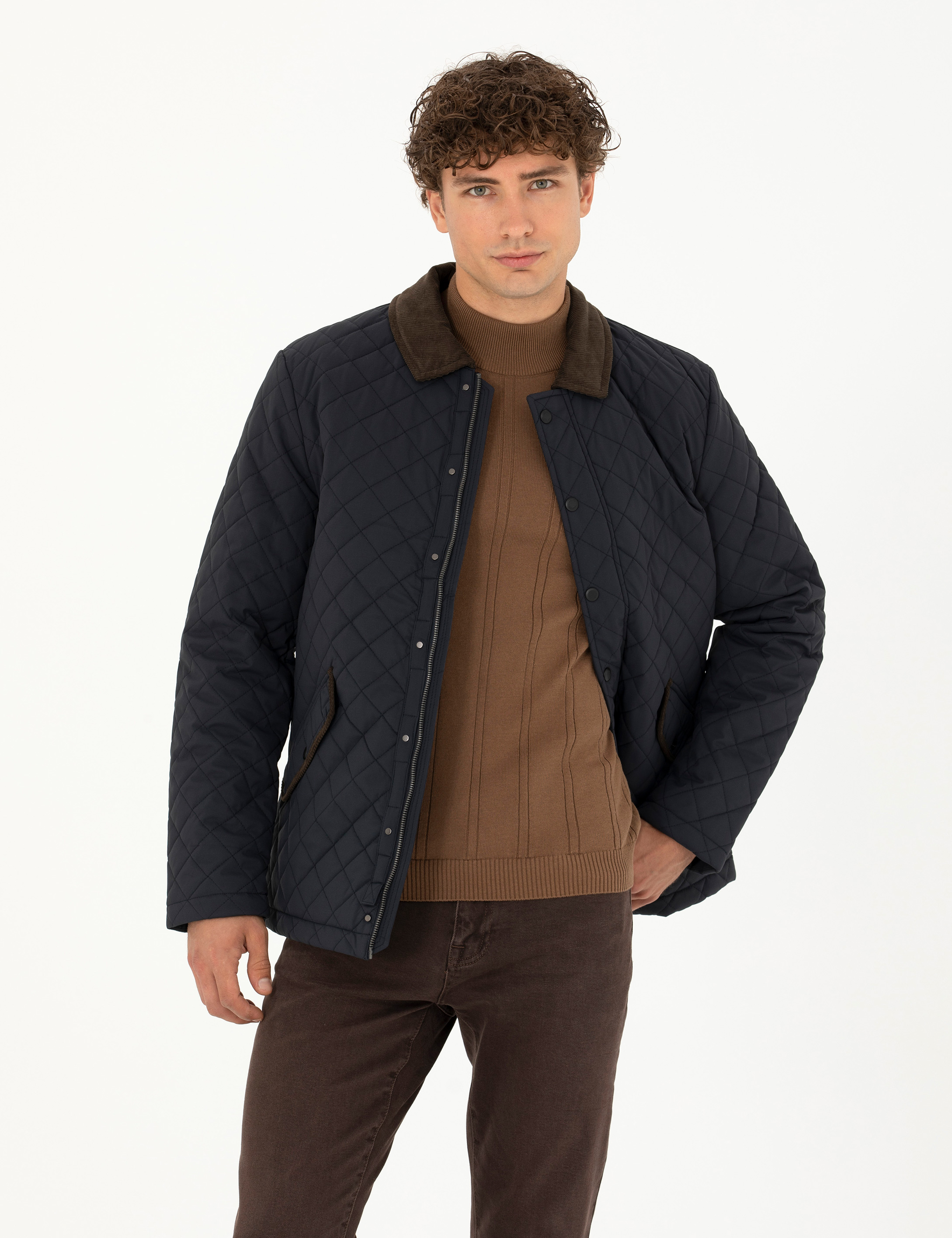 Pierre Cardin Lacivert Kapitone Mont görsel 3