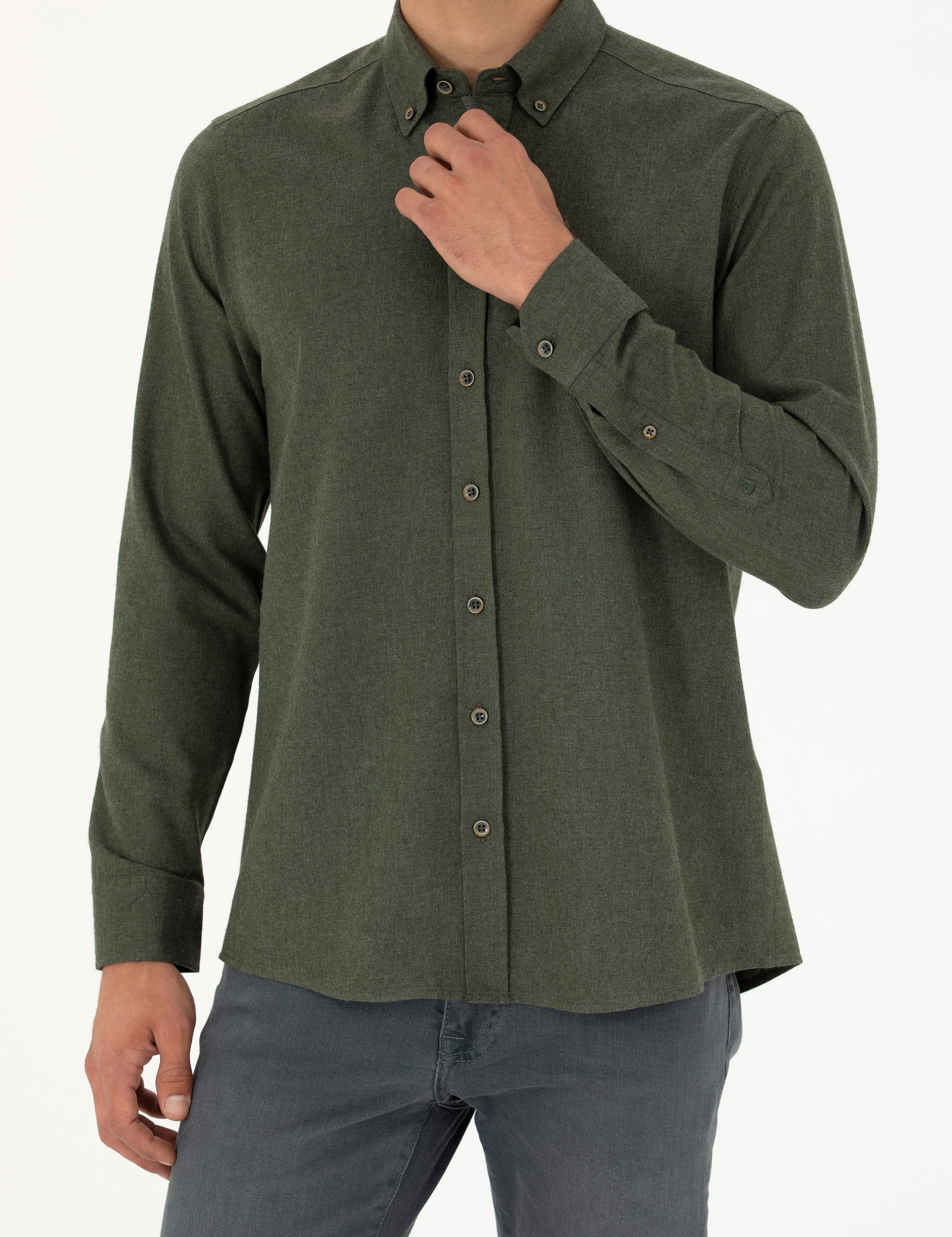 Haki Regular Fit Uzun Kollu Gömlek - Image 6