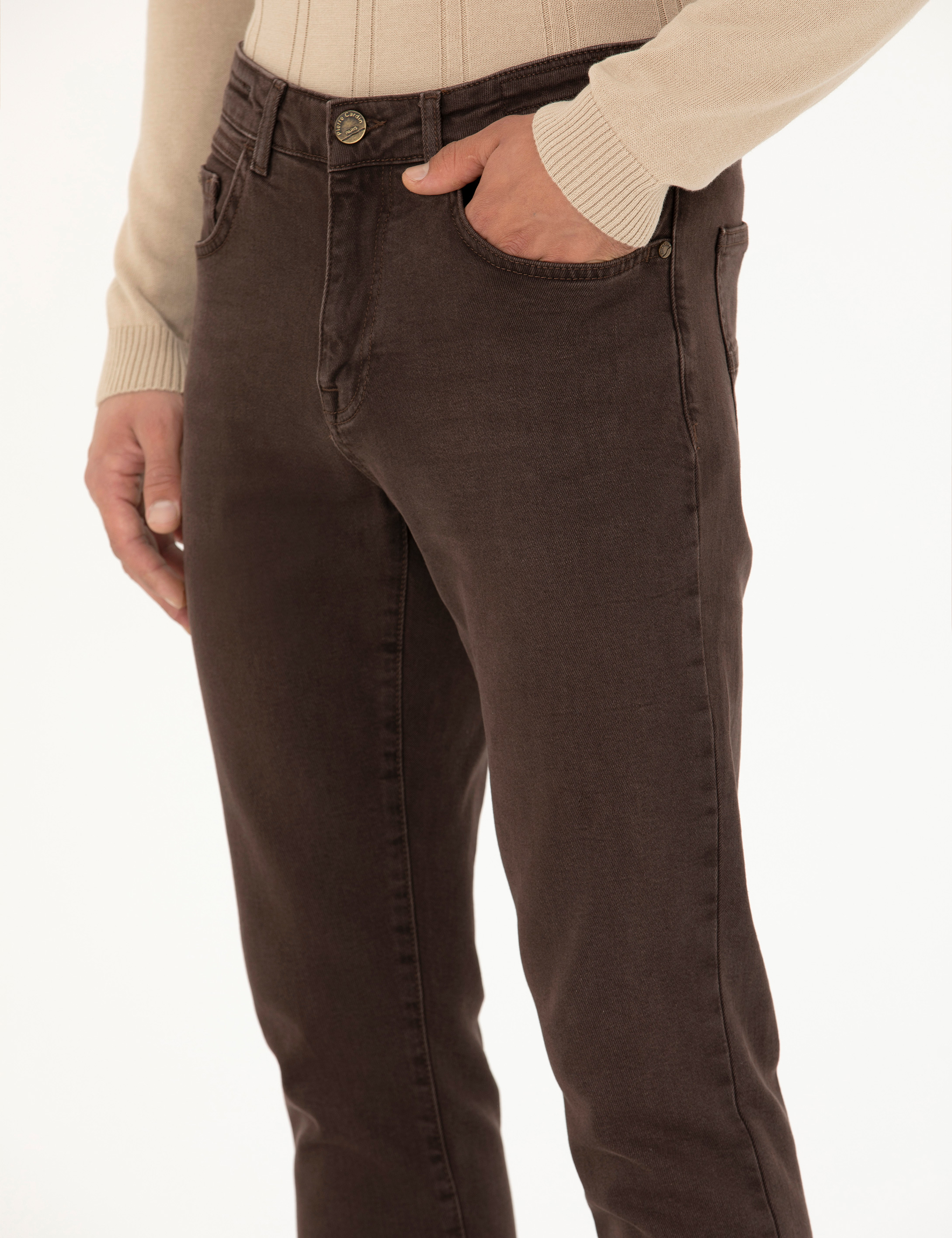 Kahverengi Slim Fit Jean Pantolon - Image 5