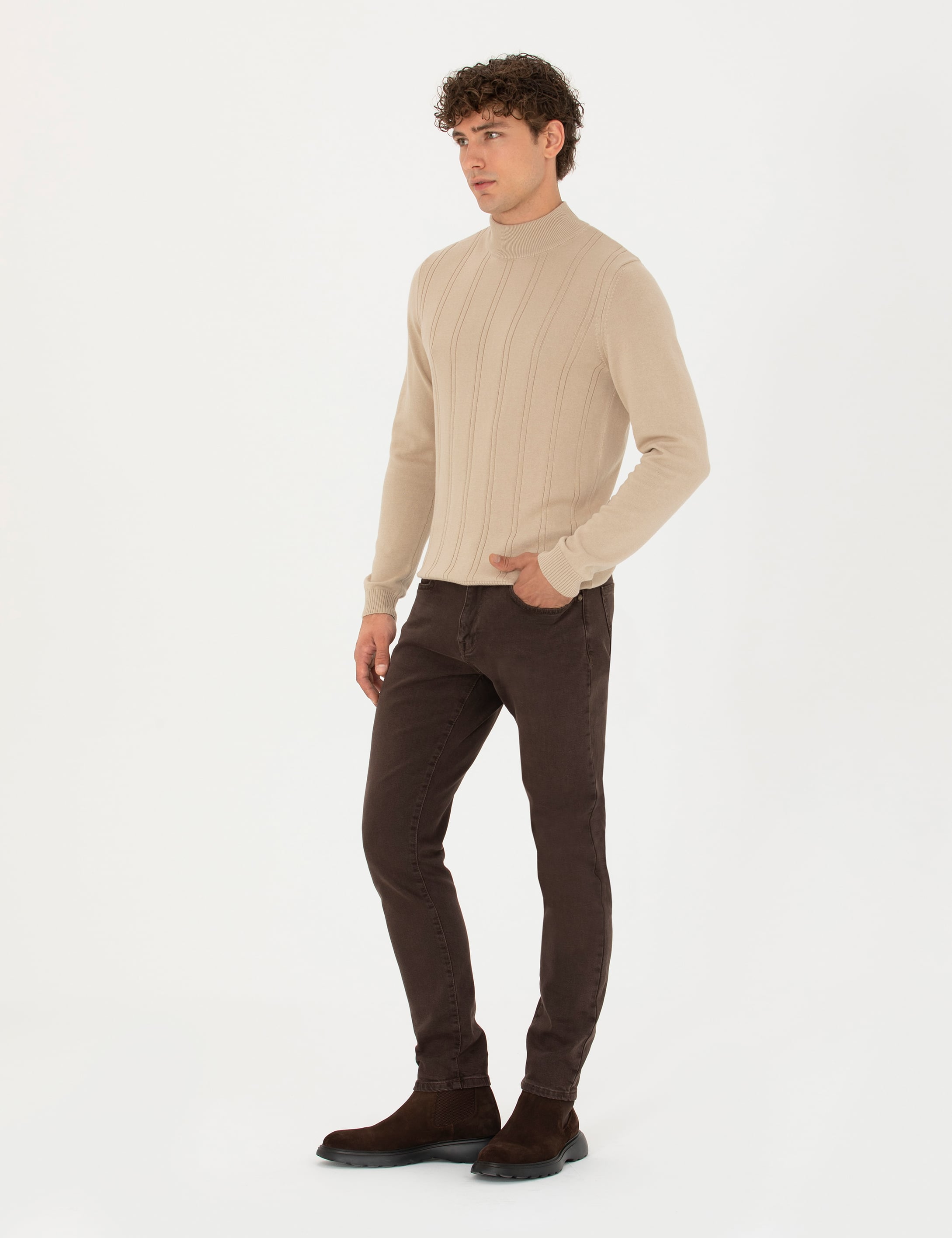 Kahverengi Slim Fit Jean Pantolon - Image 3