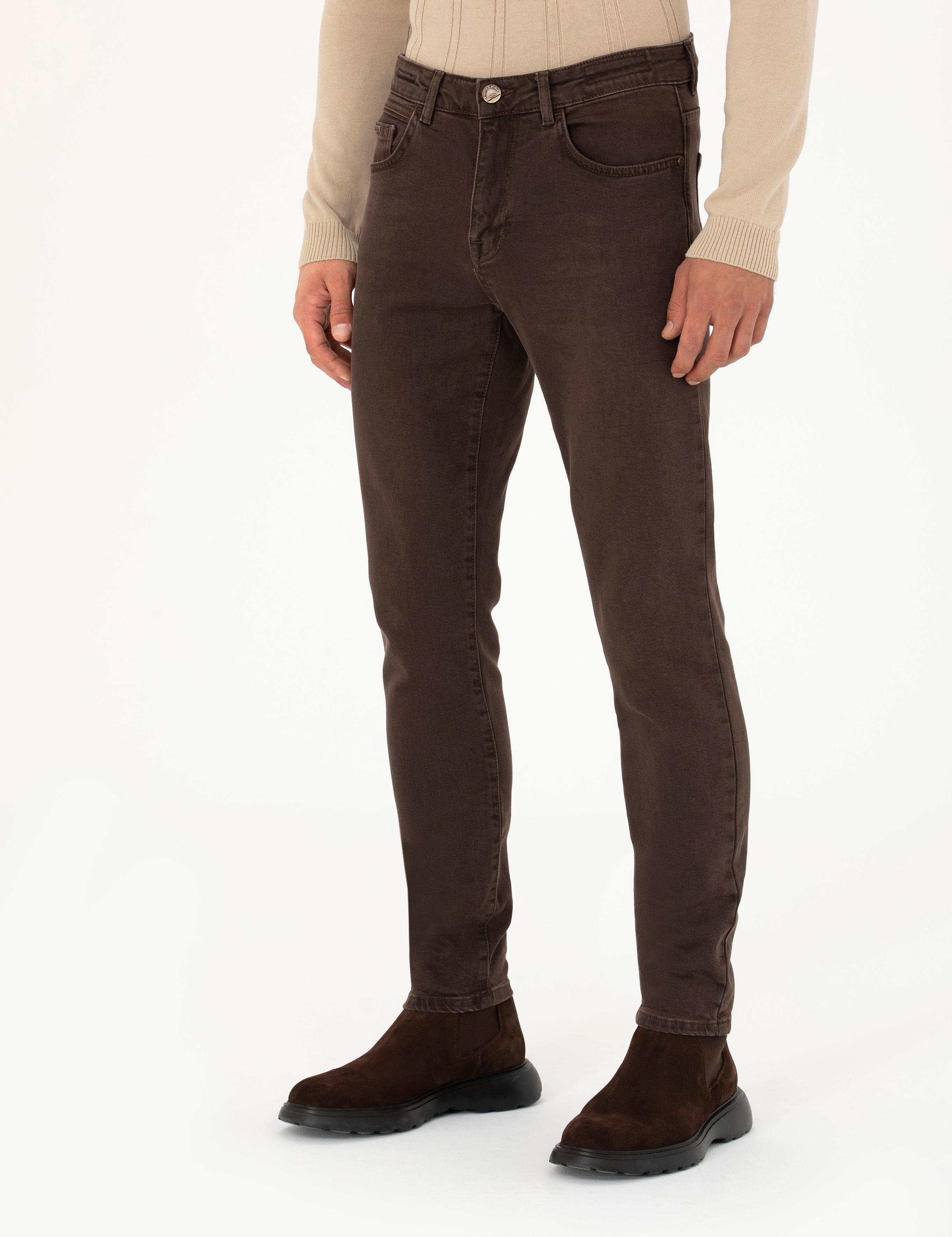 Kahverengi Slim Fit Jean Pantolon