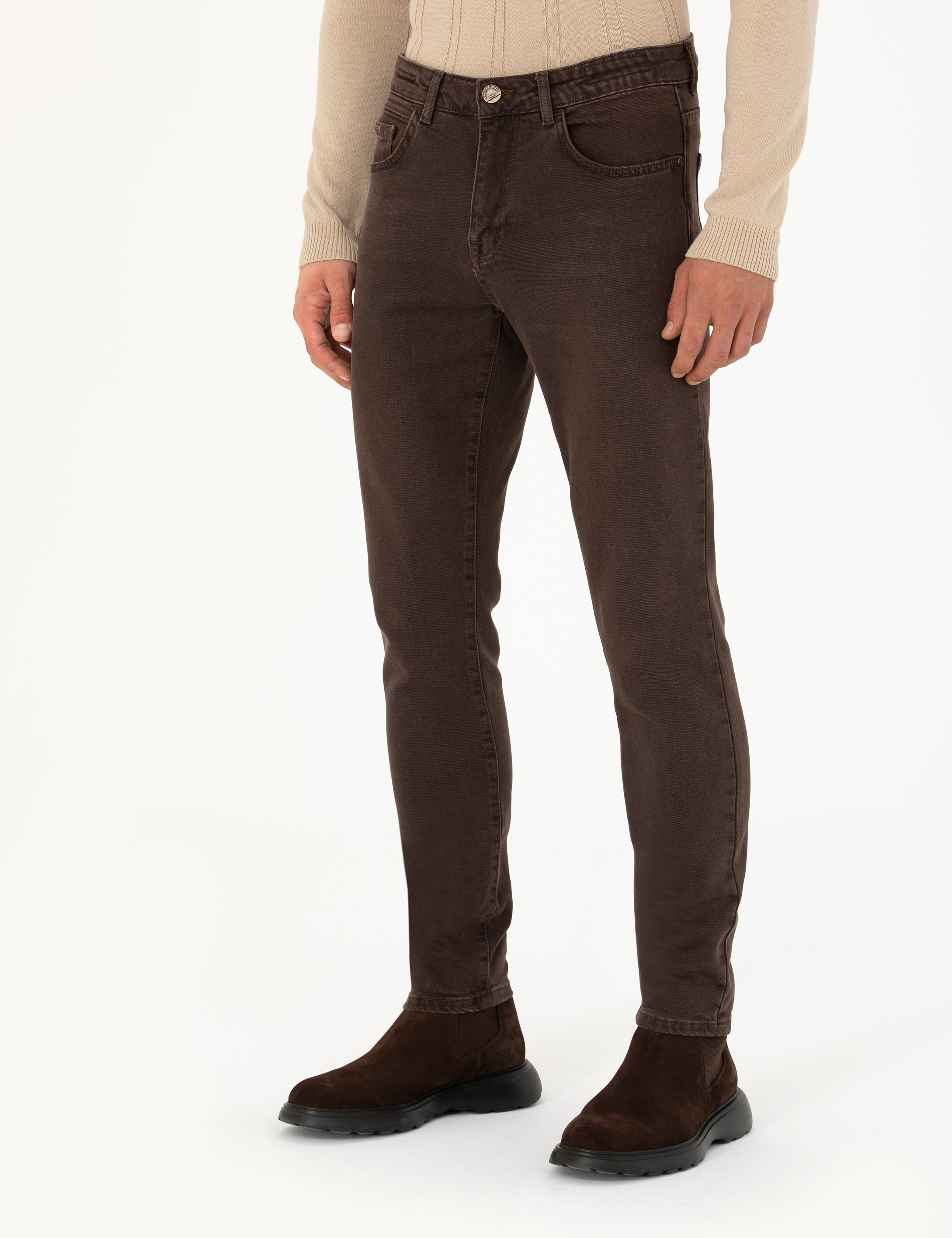 Kahverengi Slim Fit Jean Pantolon - Image 2