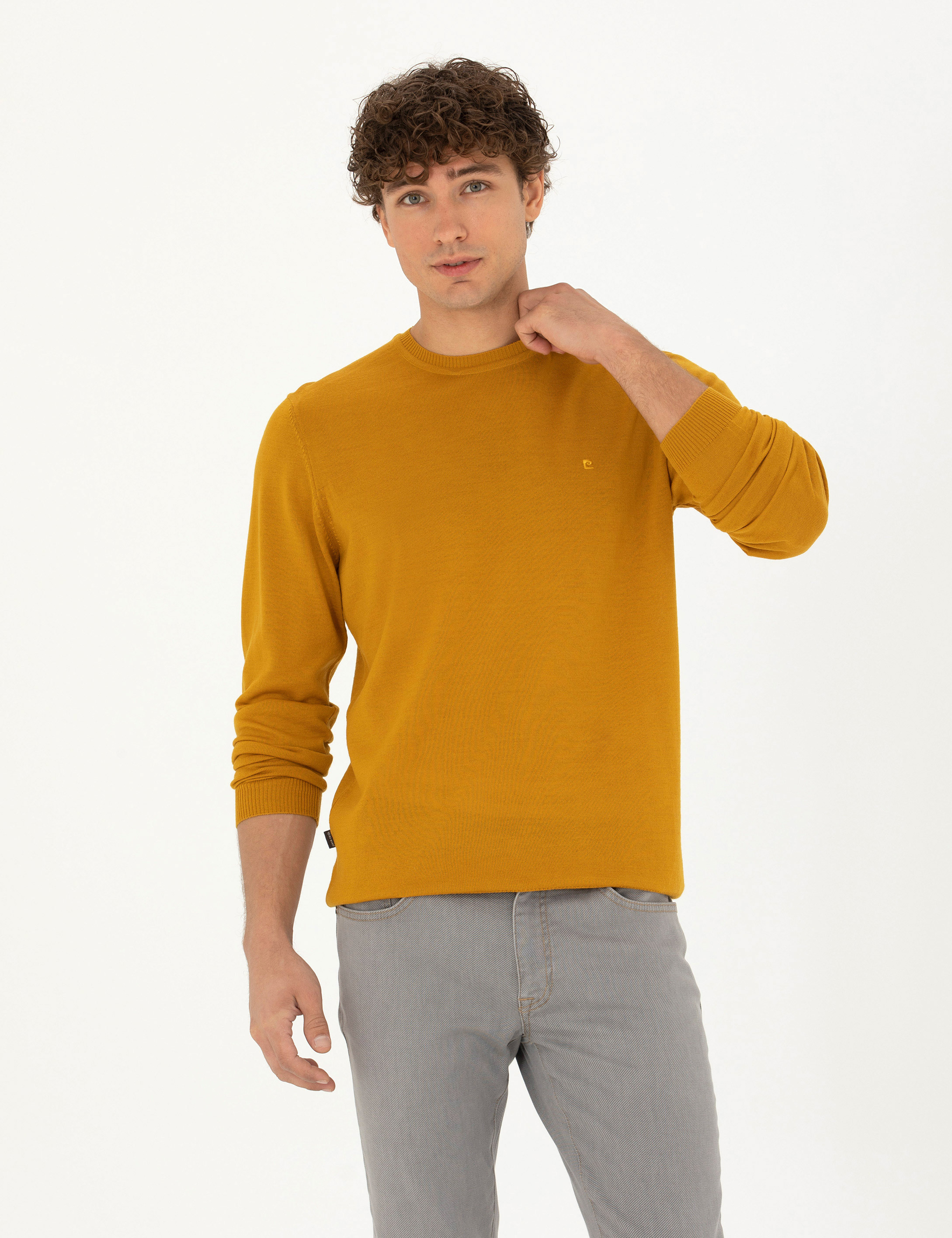 Safran Slim Fit Bisiklet Yaka Yün Karışımlı Basic Triko Kazak - Image 3