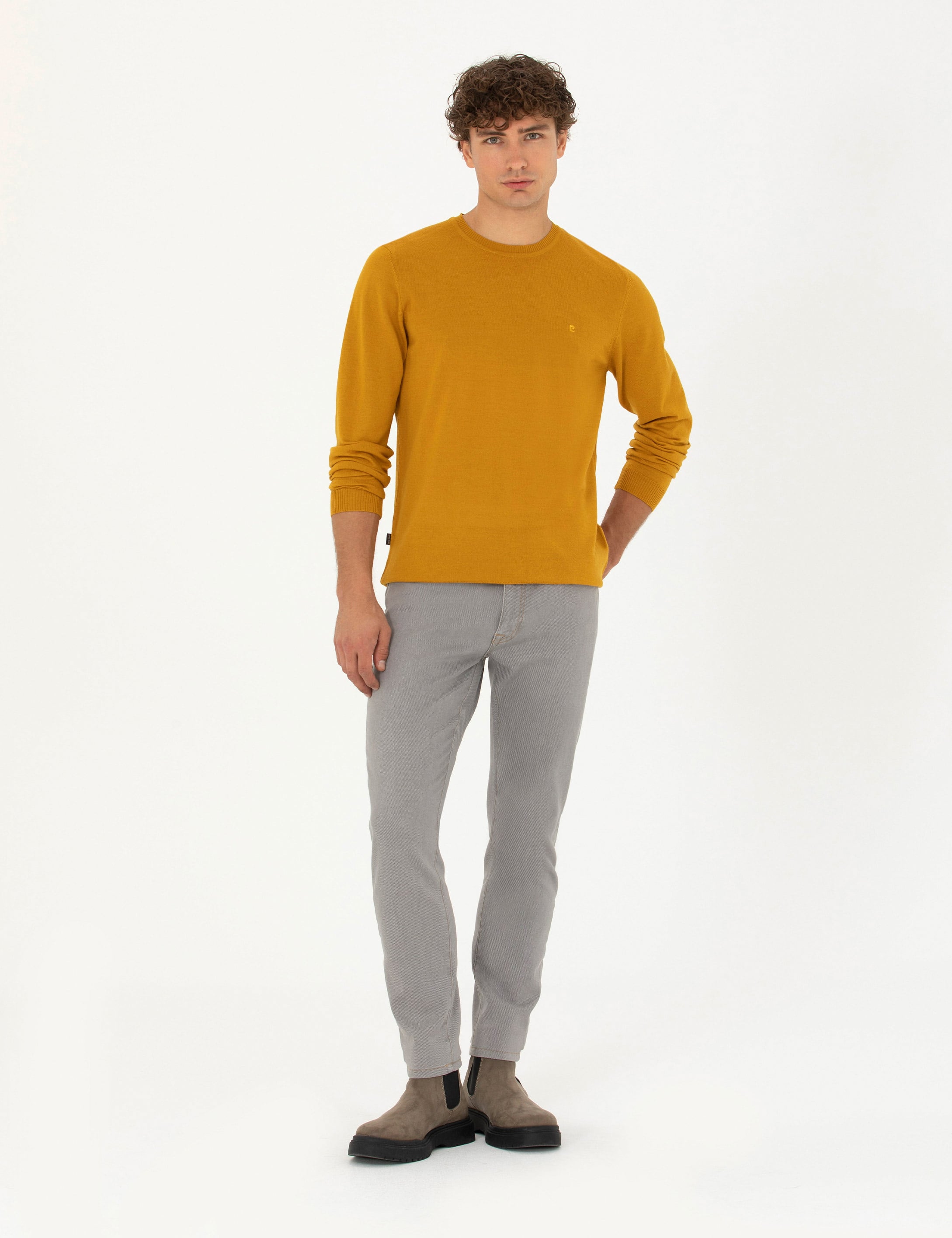 Safran Slim Fit Bisiklet Yaka Yün Karışımlı Basic Triko Kazak