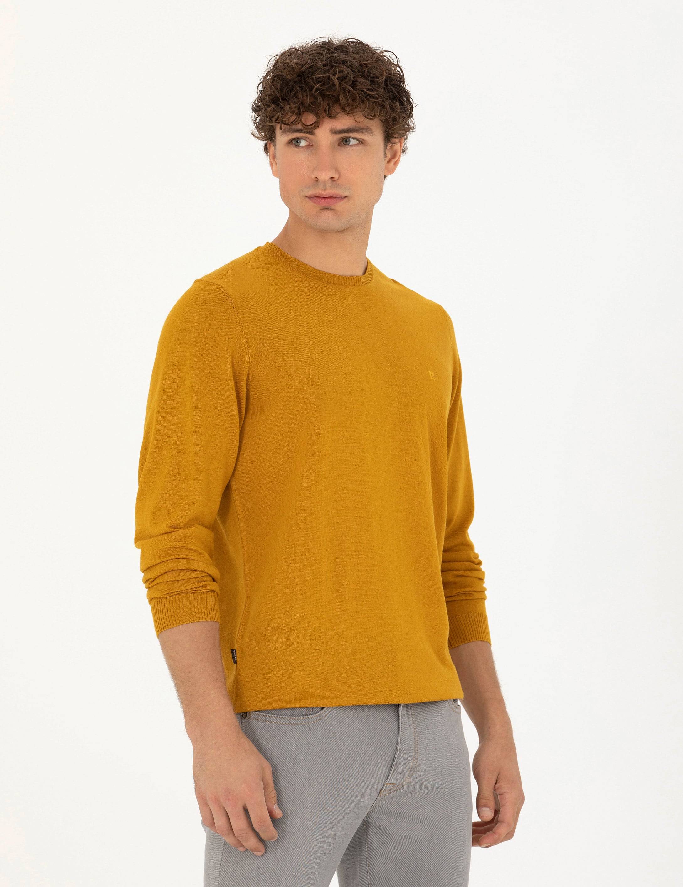 Safran Slim Fit Bisiklet Yaka Yün Karışımlı Basic Triko Kazak