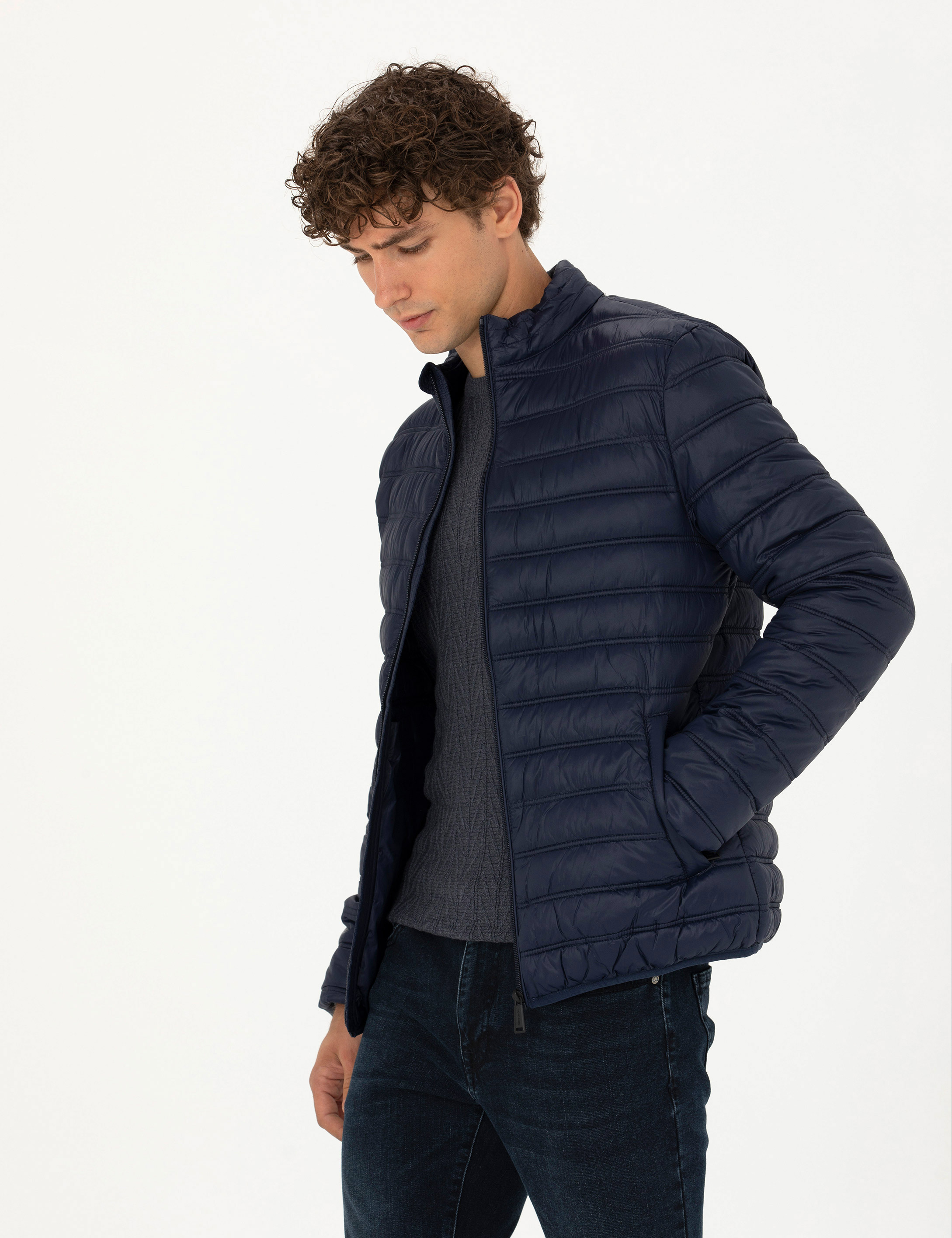 Lacivert Cropped Slim Mont