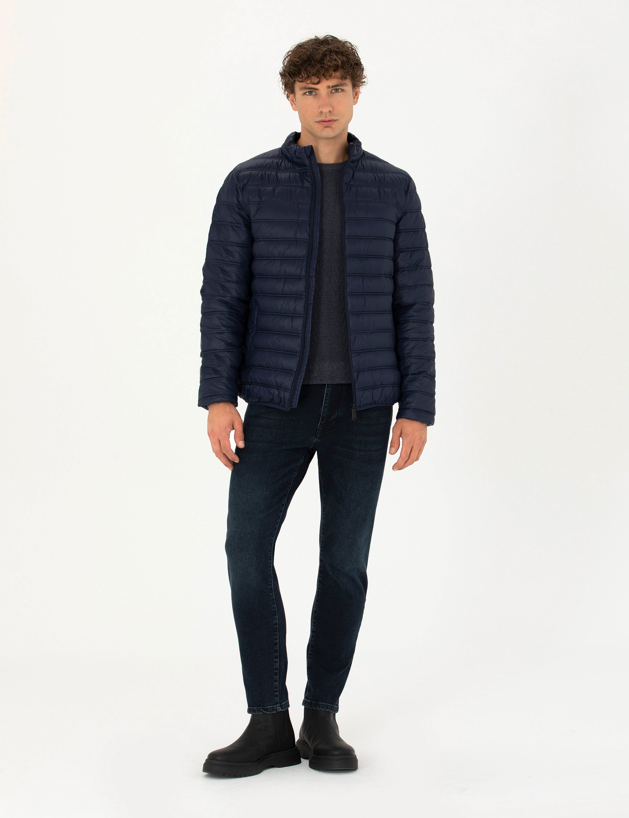 Lacivert Cropped Slim Mont