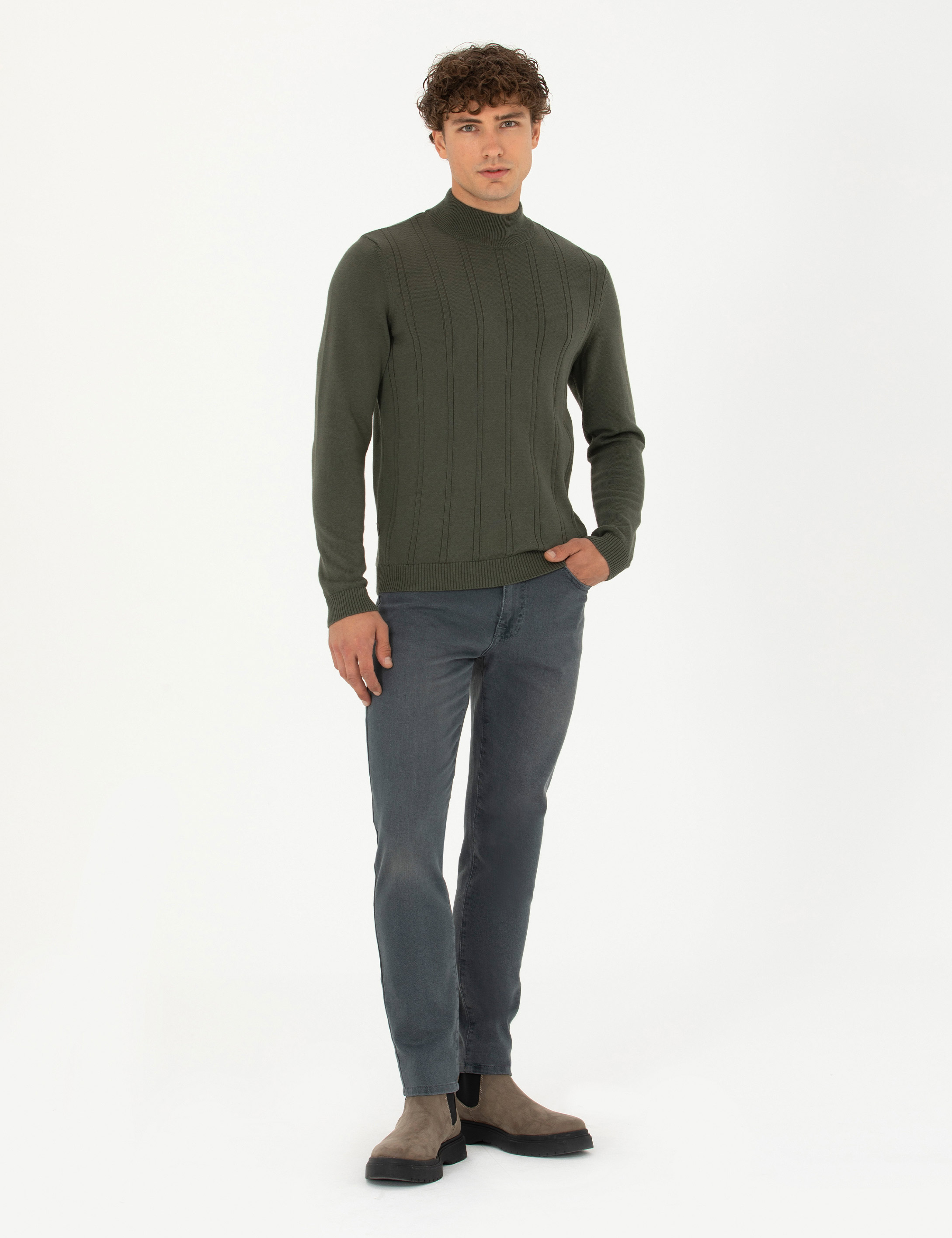 Haki Slim Fit Jean Pantolon - Image 1