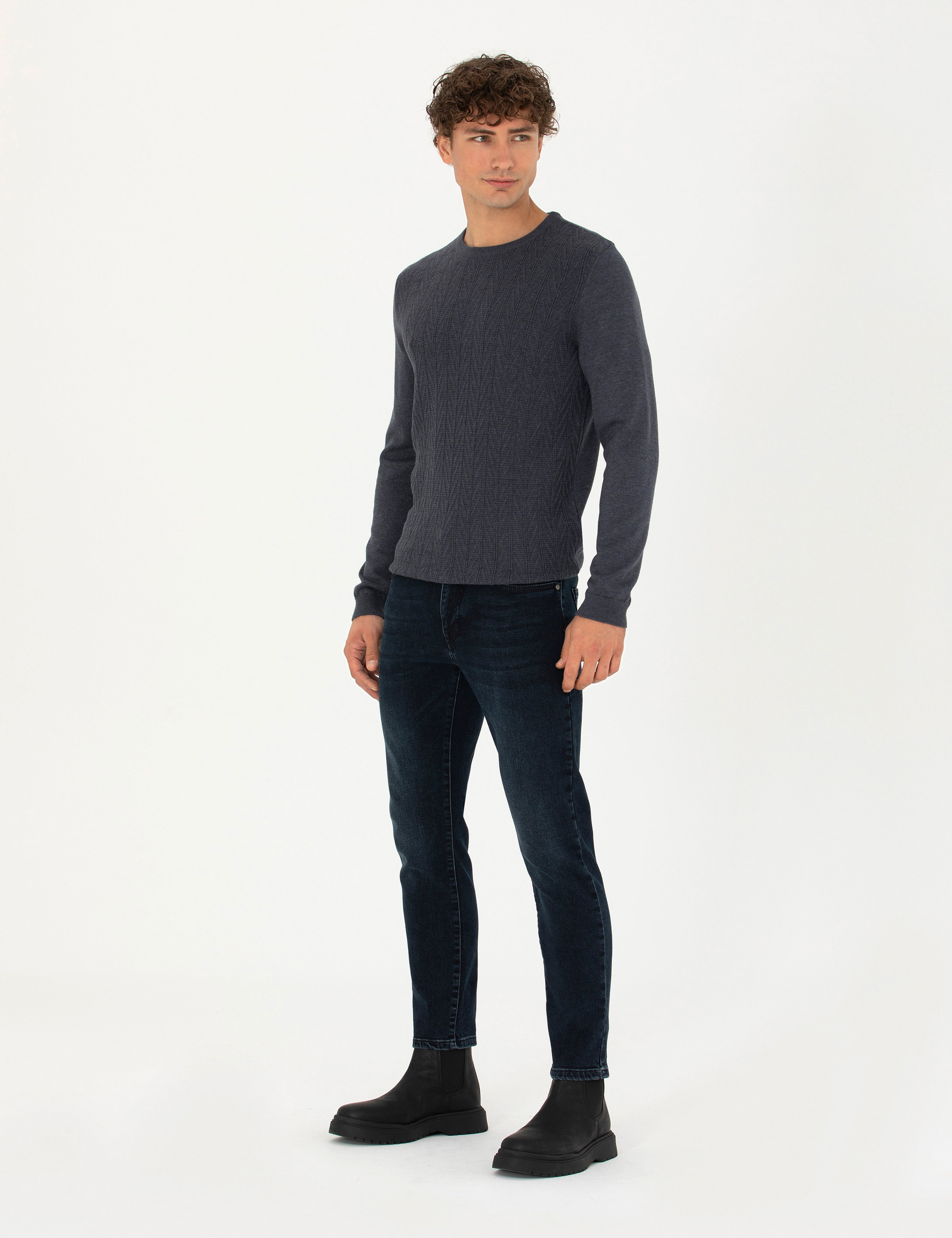 Lacivert Slim Fit Jean Pantolon - Image 3