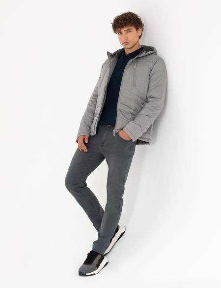 Gri Kapüşonlu Dolgulu Spor Mont - 50272959022